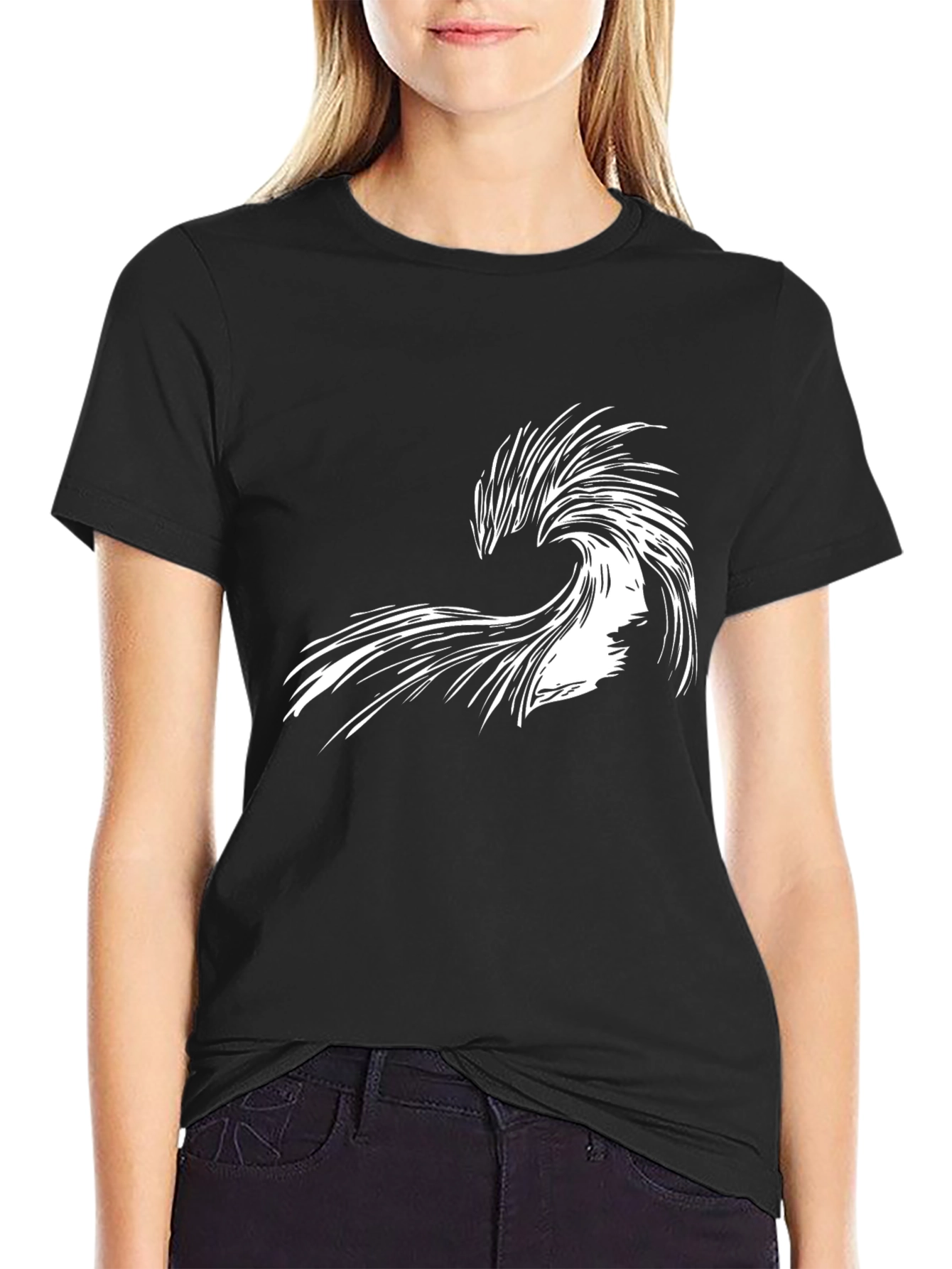 Abstract Wave Graphic Tee - Black Cotton Shirt