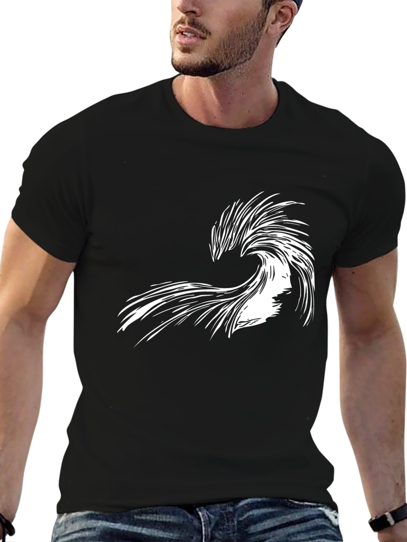 Abstract Wave Graphic Tee - Black Cotton Shirt