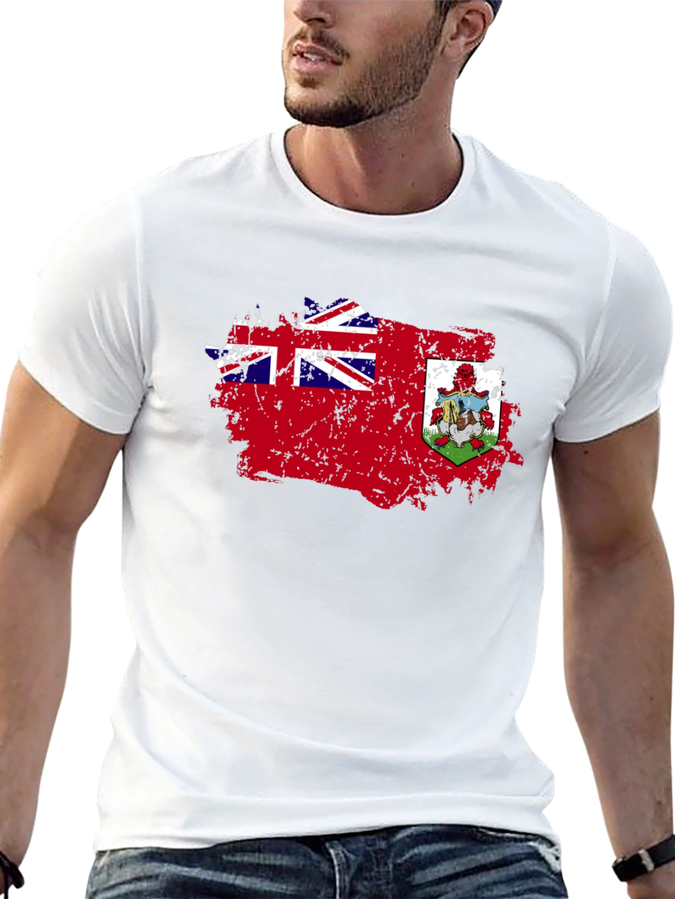 Bermuda Flag Distressed Graphic Black T-Shirt