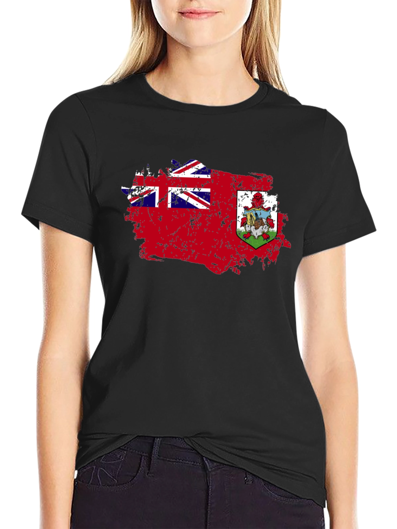 Bermuda Flag Distressed Graphic Black T-Shirt