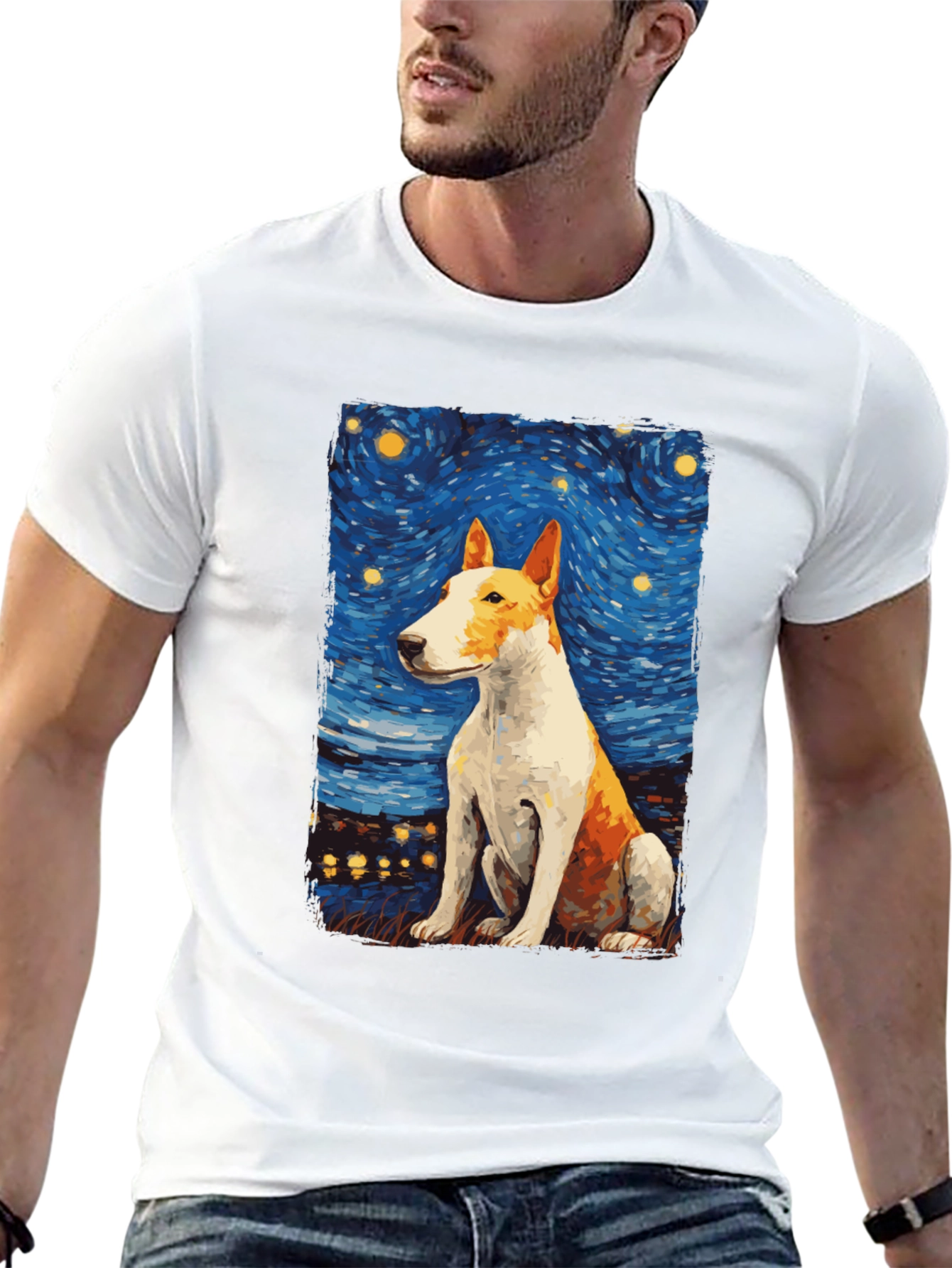 Starry Bull Terrier Art T-Shirt