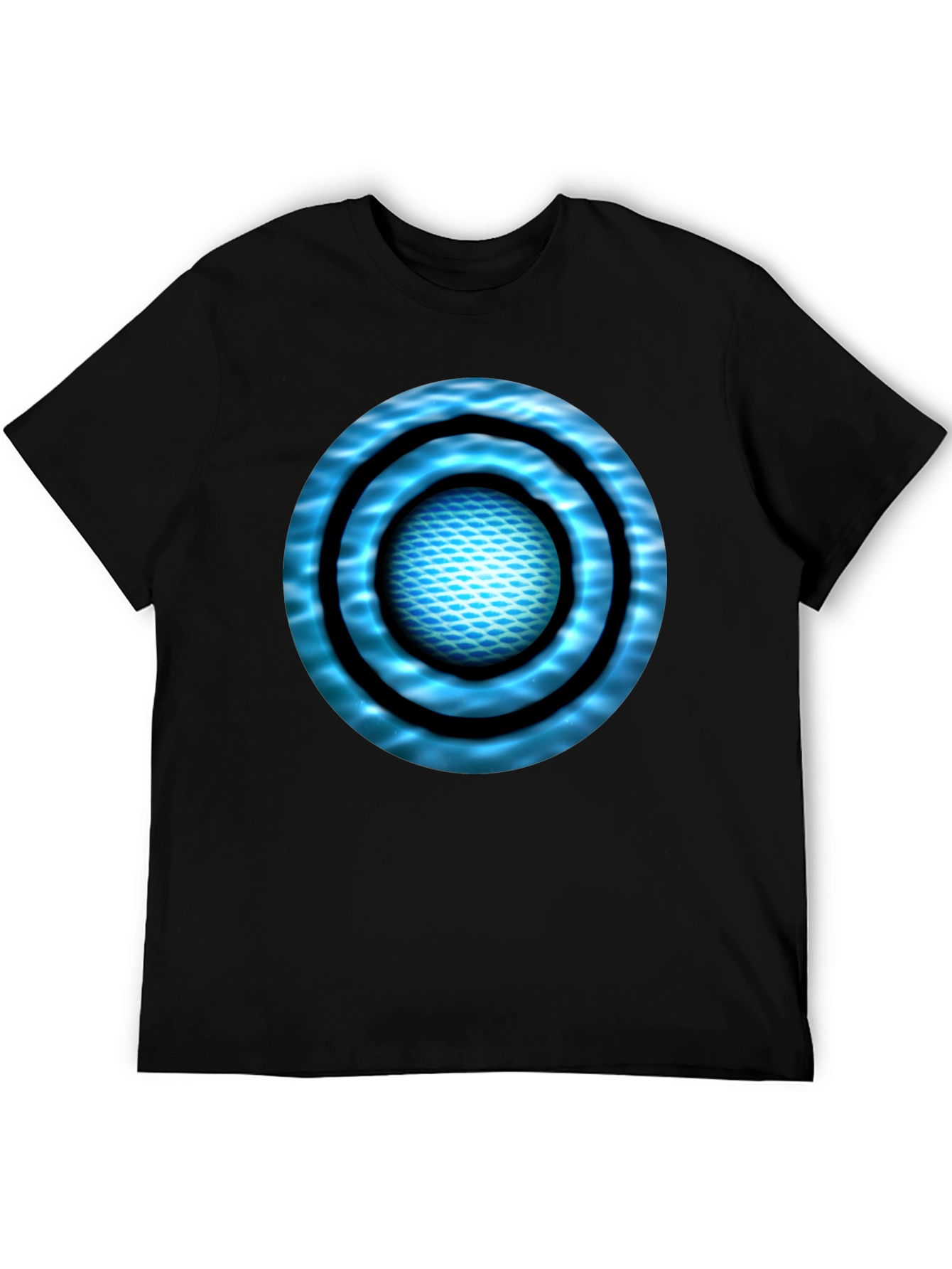 Abstract Blue Circle Design Black T-Shirt