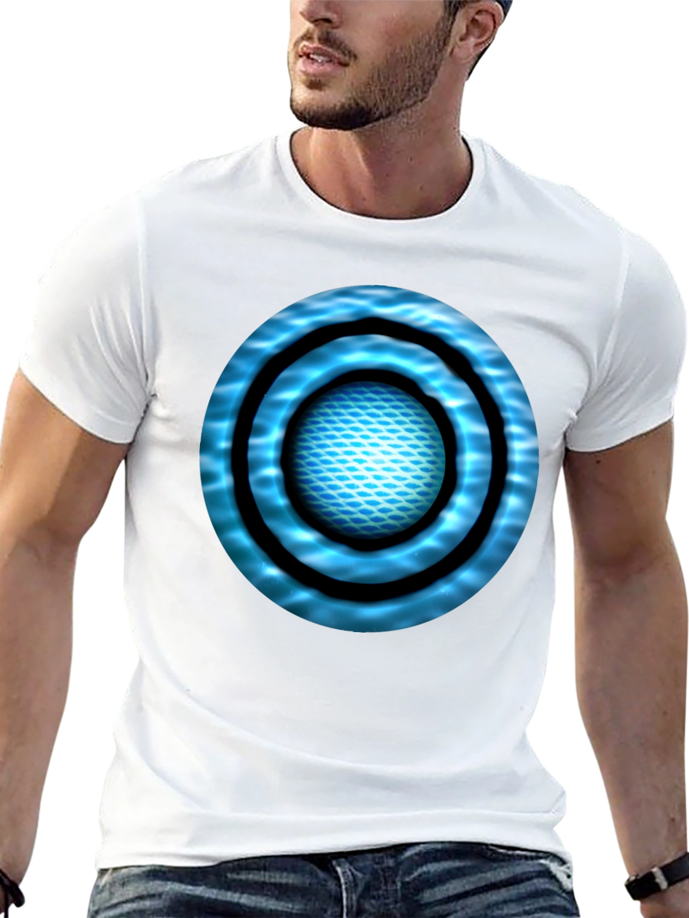 Abstract Blue Circle Design Black T-Shirt