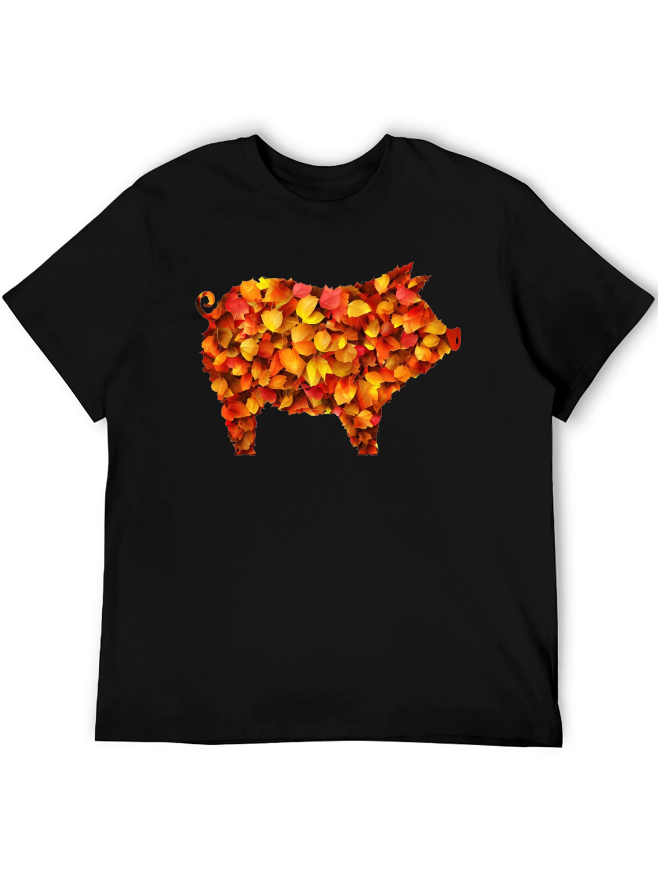 Autumn Pig Graphic Tee - Fall Leaf Design