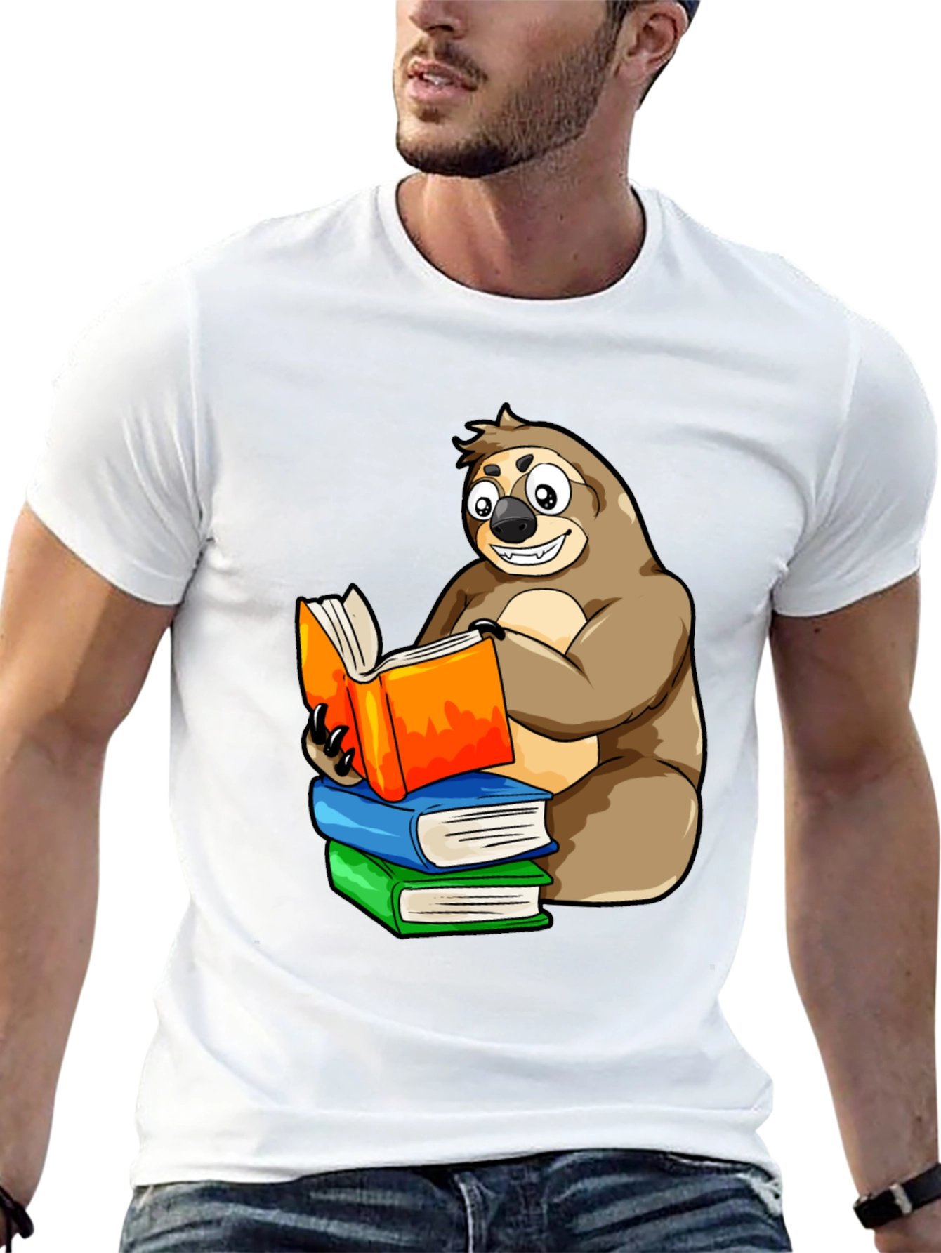 Sloth Reading Books T-Shirt - Unique Cartoon Design
