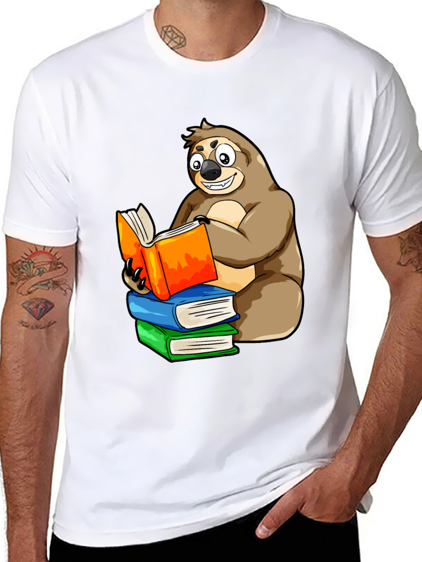 Sloth Reading Books T-Shirt - Unique Cartoon Design