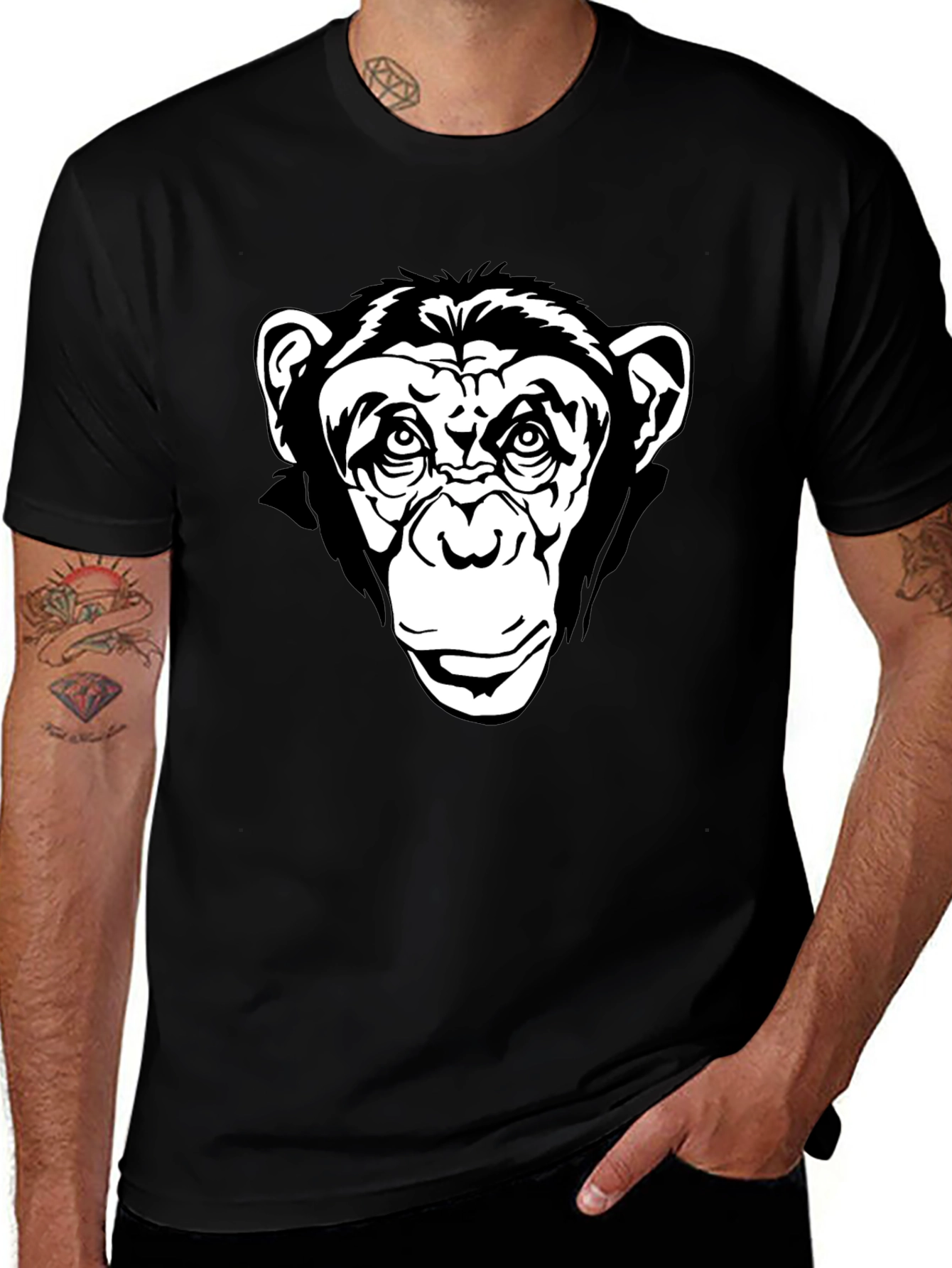 Black T-Shirt with Chimpanzee Graphic