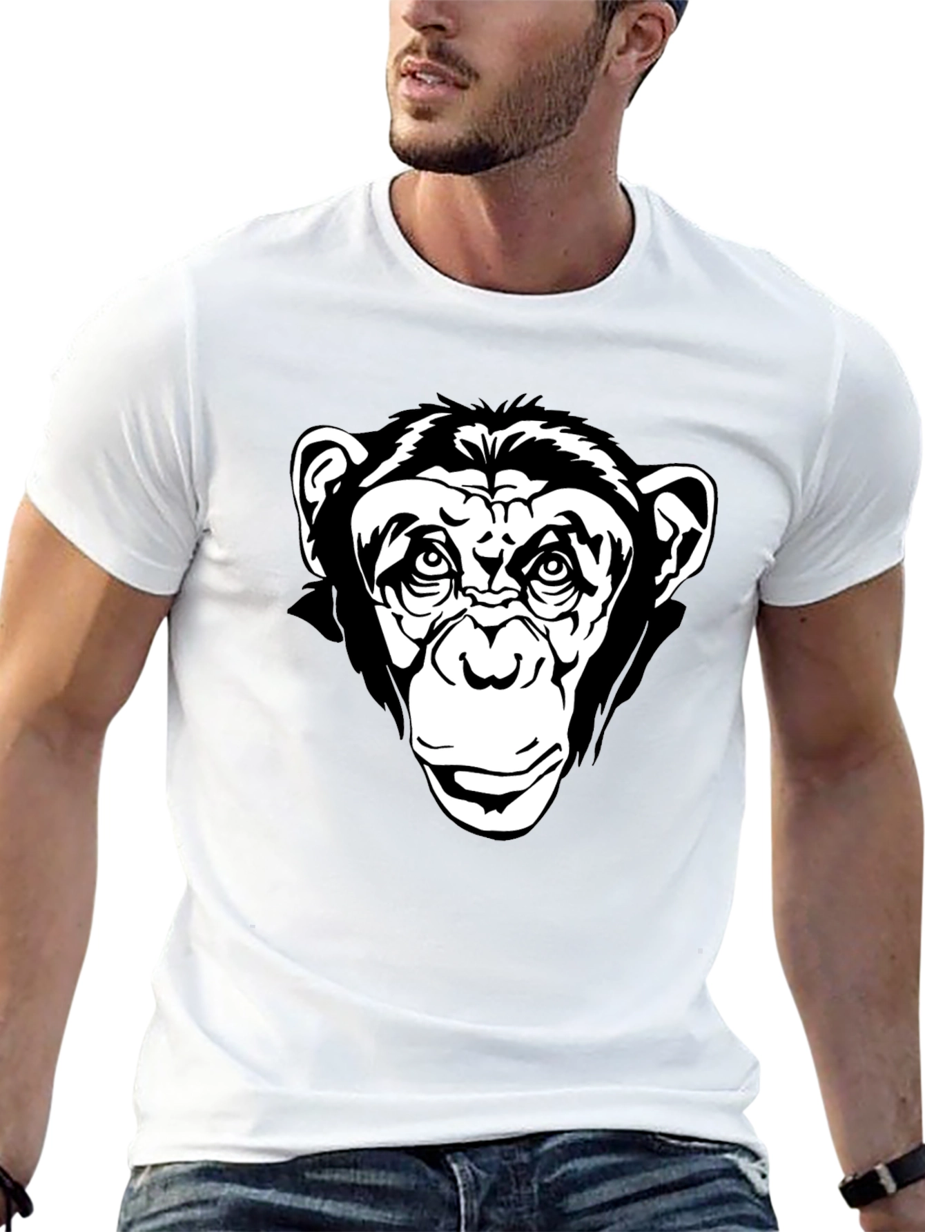 Black T-Shirt with Chimpanzee Graphic