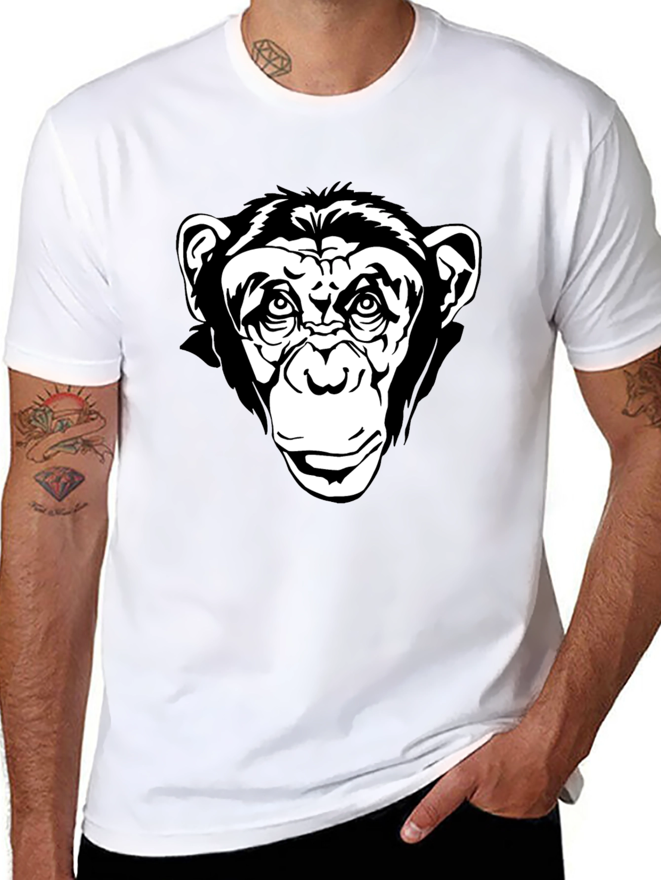 Black T-Shirt with Chimpanzee Graphic