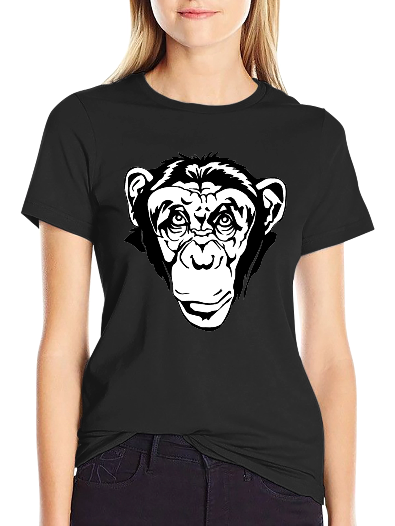 Black T-Shirt with Chimpanzee Graphic