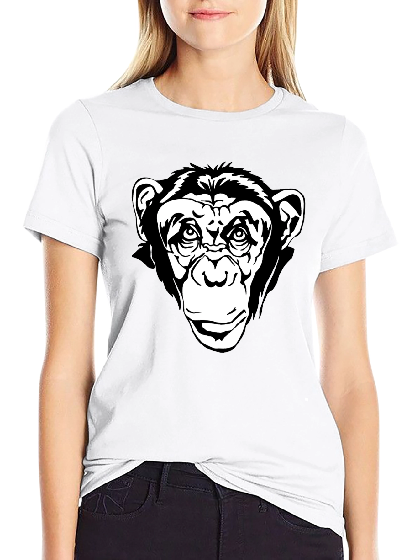 Black T-Shirt with Chimpanzee Graphic