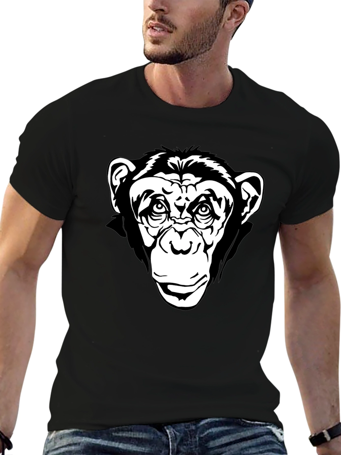 Black T-Shirt with Chimpanzee Graphic