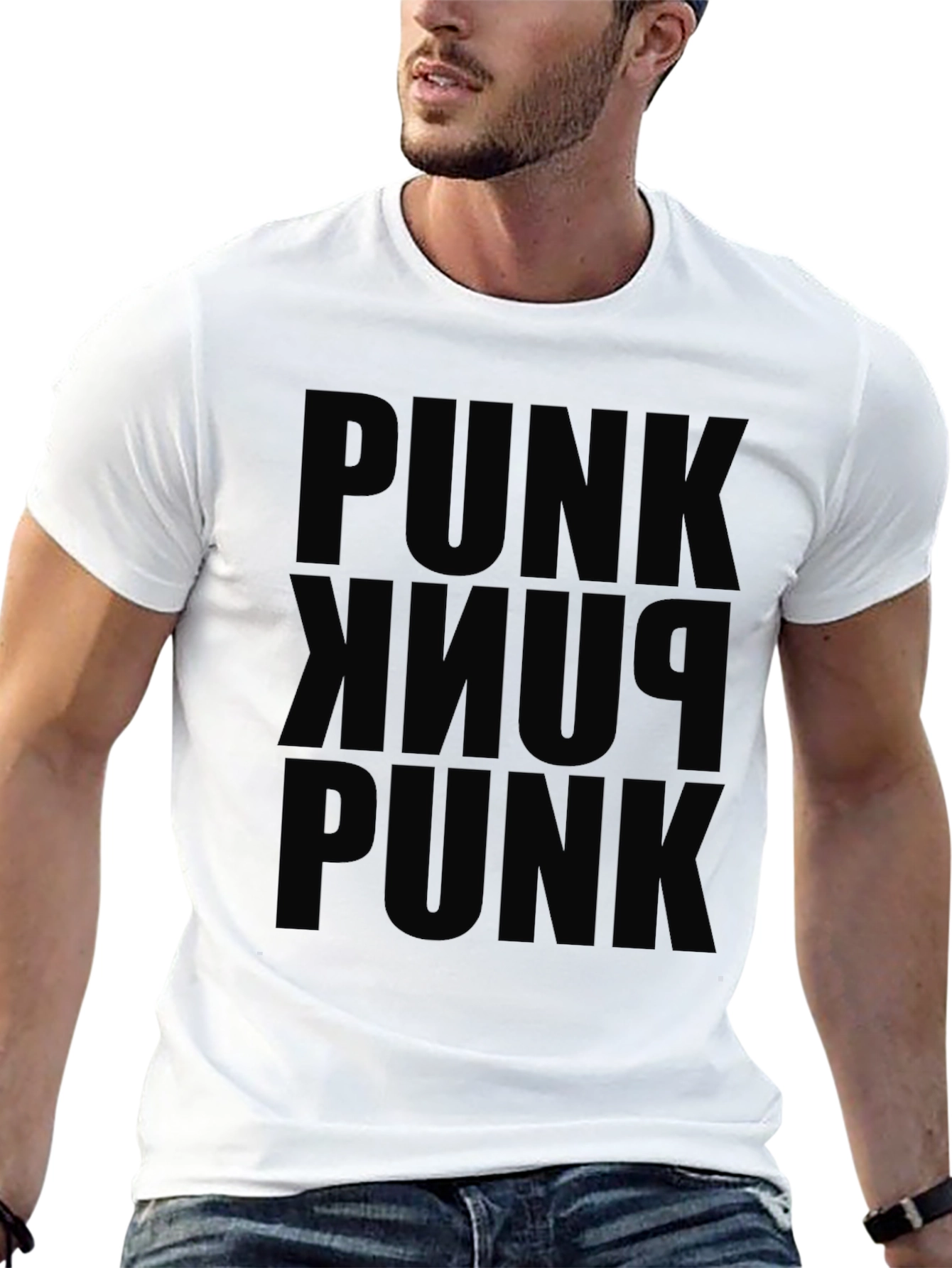 PUNK Repeated Graphic Black T-Shirt