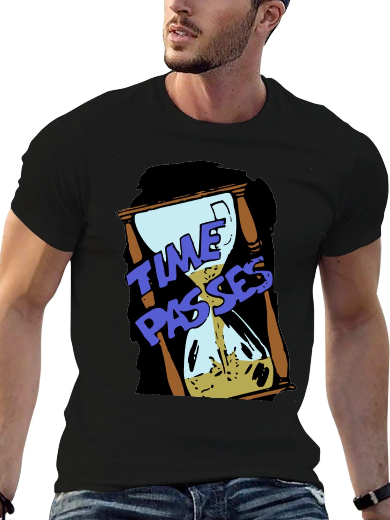 Time Passes Hourglass Graphic Black T-Shirt