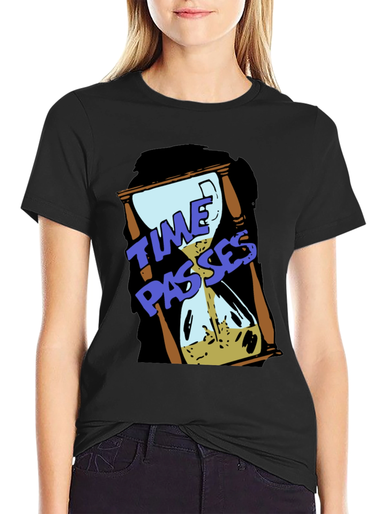 Time Passes Hourglass Graphic Black T-Shirt