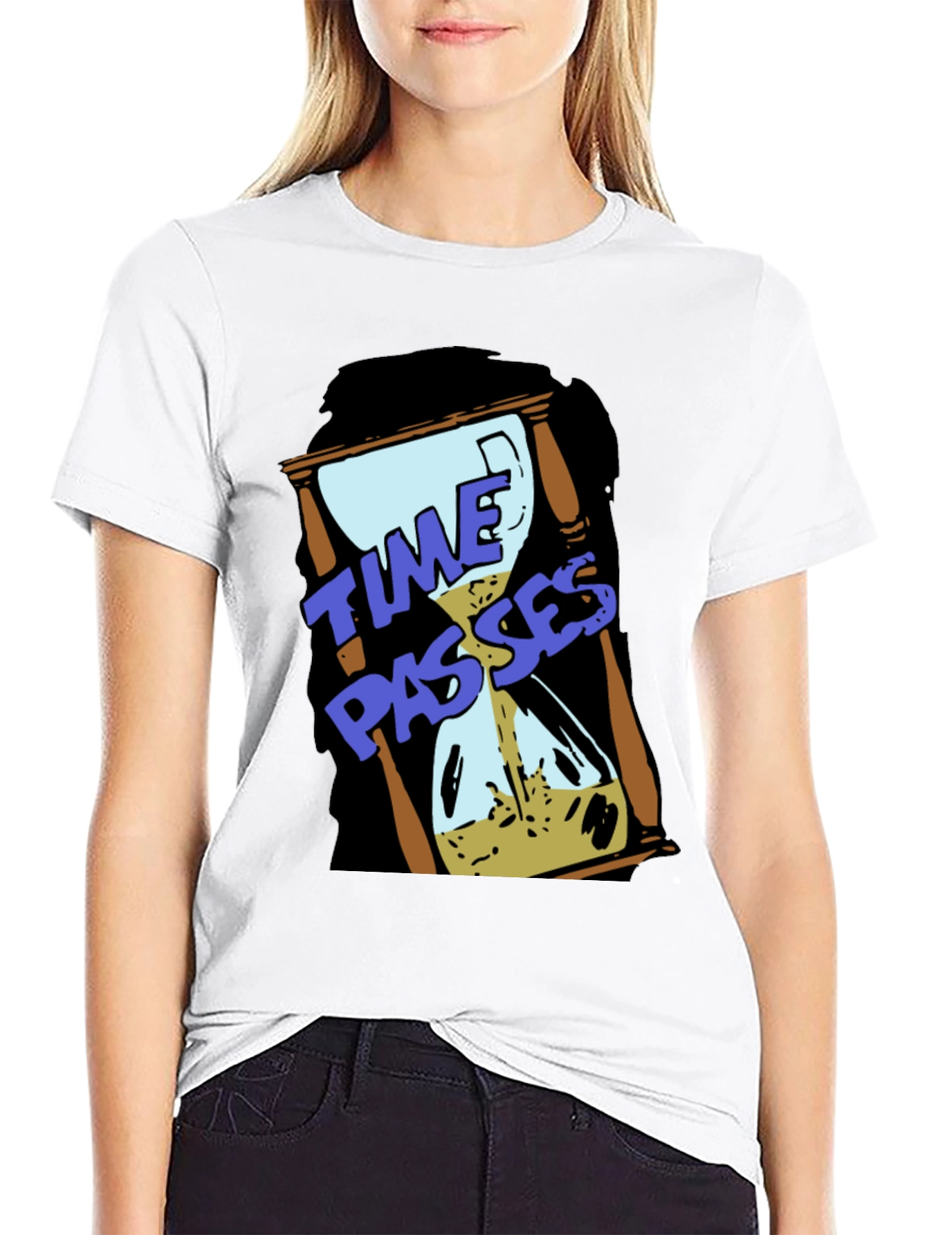 Time Passes Hourglass Graphic Black T-Shirt