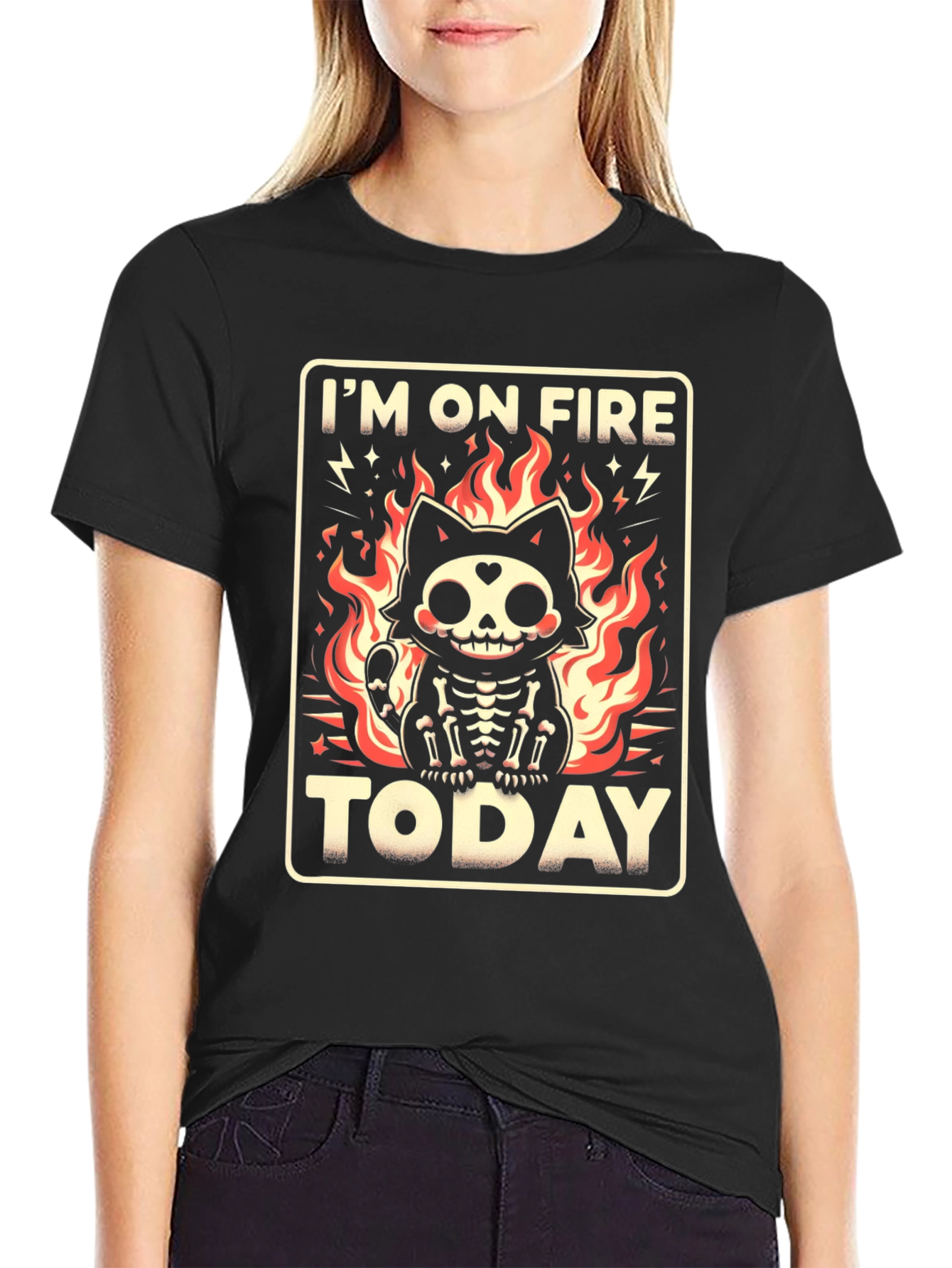 Im On Fire Today T-Shirt - Skeleton Cat Tee