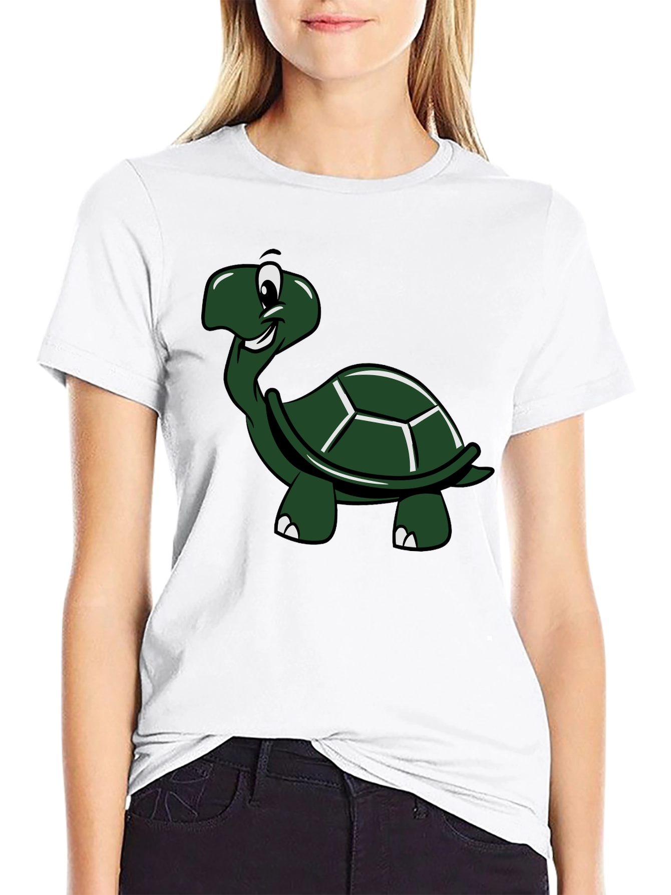 Cartoon Turtle Graphic T-Shirt - Black Cotton Tee