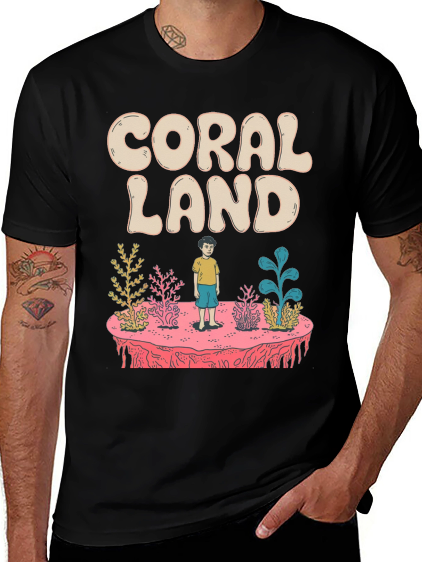 Coral Land Black Graphic T-Shirt