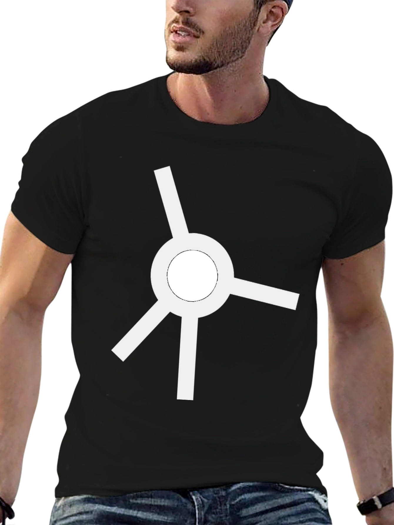 Minimalist White Roundabout Graphic Black T-Shirt
