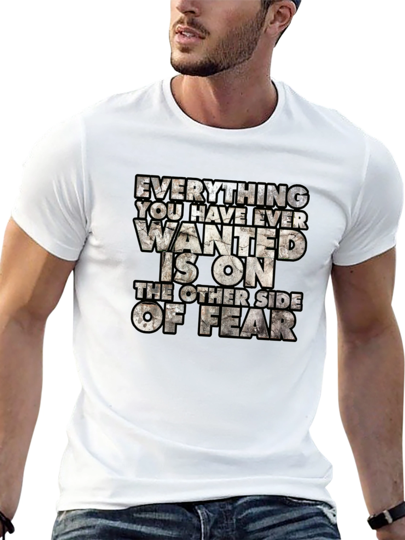 Motivational Graphic Tee: Fear Quote Black T-Shirt