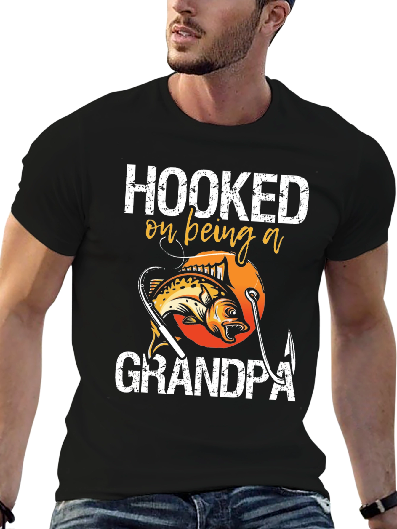 Hooked on Being a Grandpa T-Shirt Fishing Design