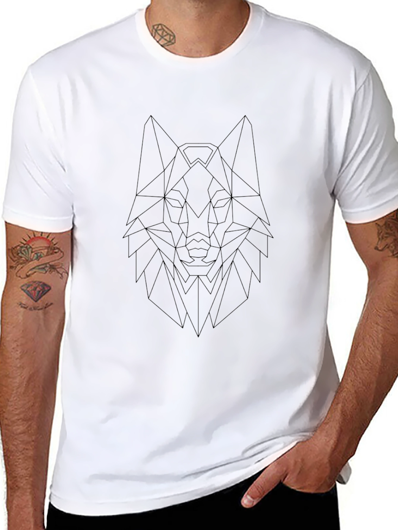 Geometric Wolf Head Graphic Tee - Modern Style