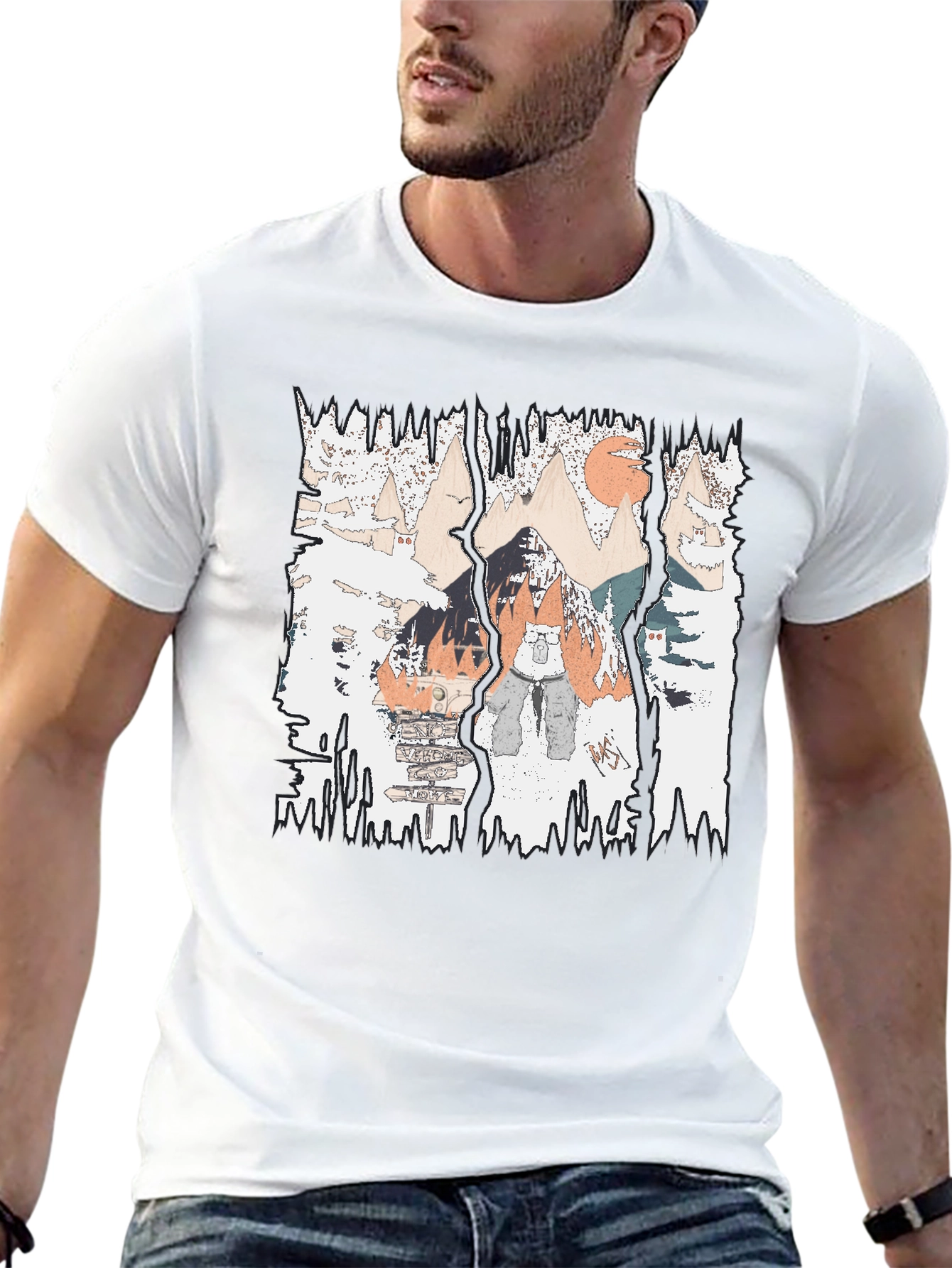 Mountain Adventure Graphic Tee - Black Cotton Shirt
