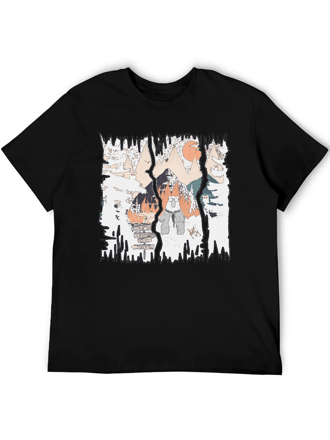 Mountain Adventure Graphic Tee - Black Cotton Shirt