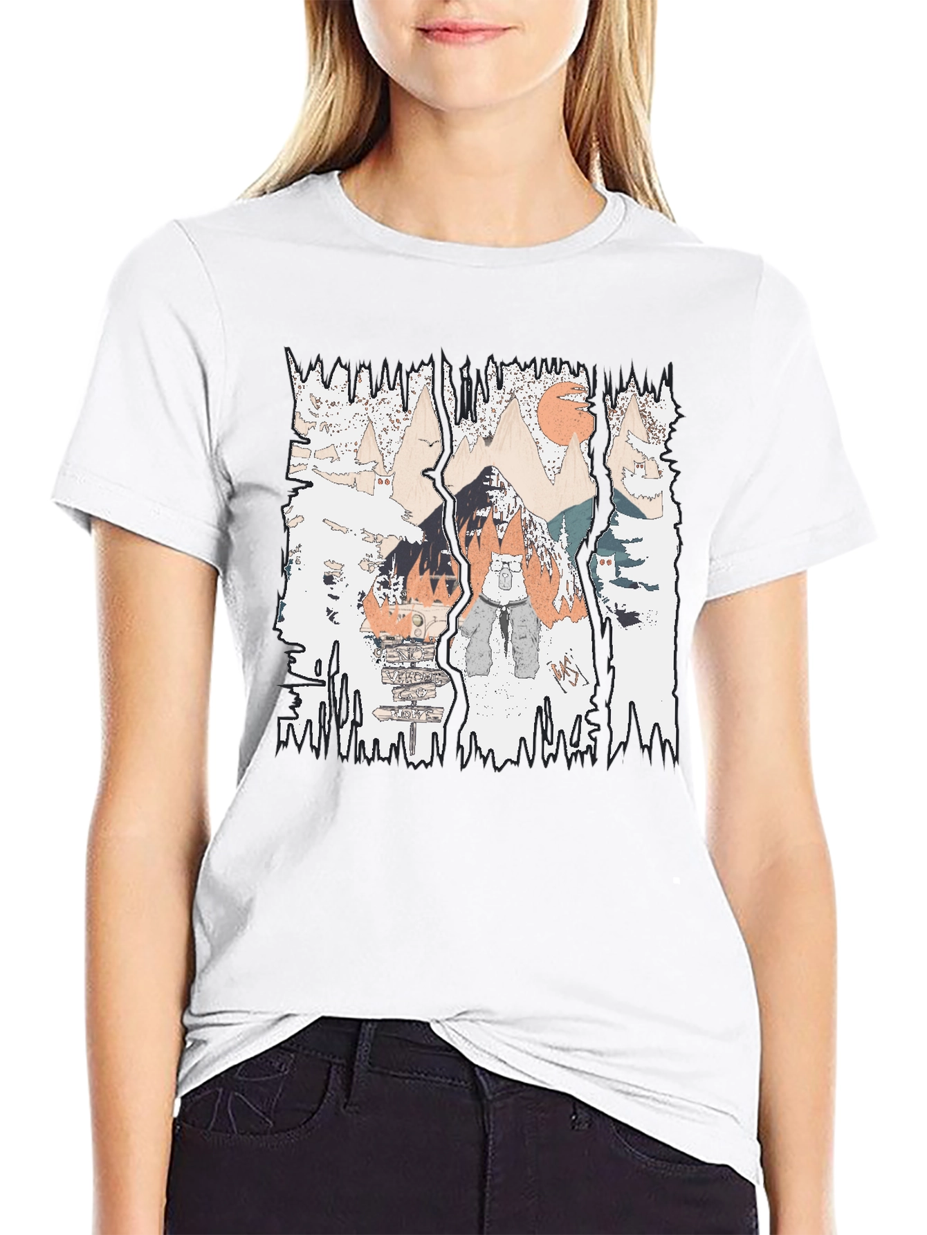 Mountain Adventure Graphic Tee - Black Cotton Shirt