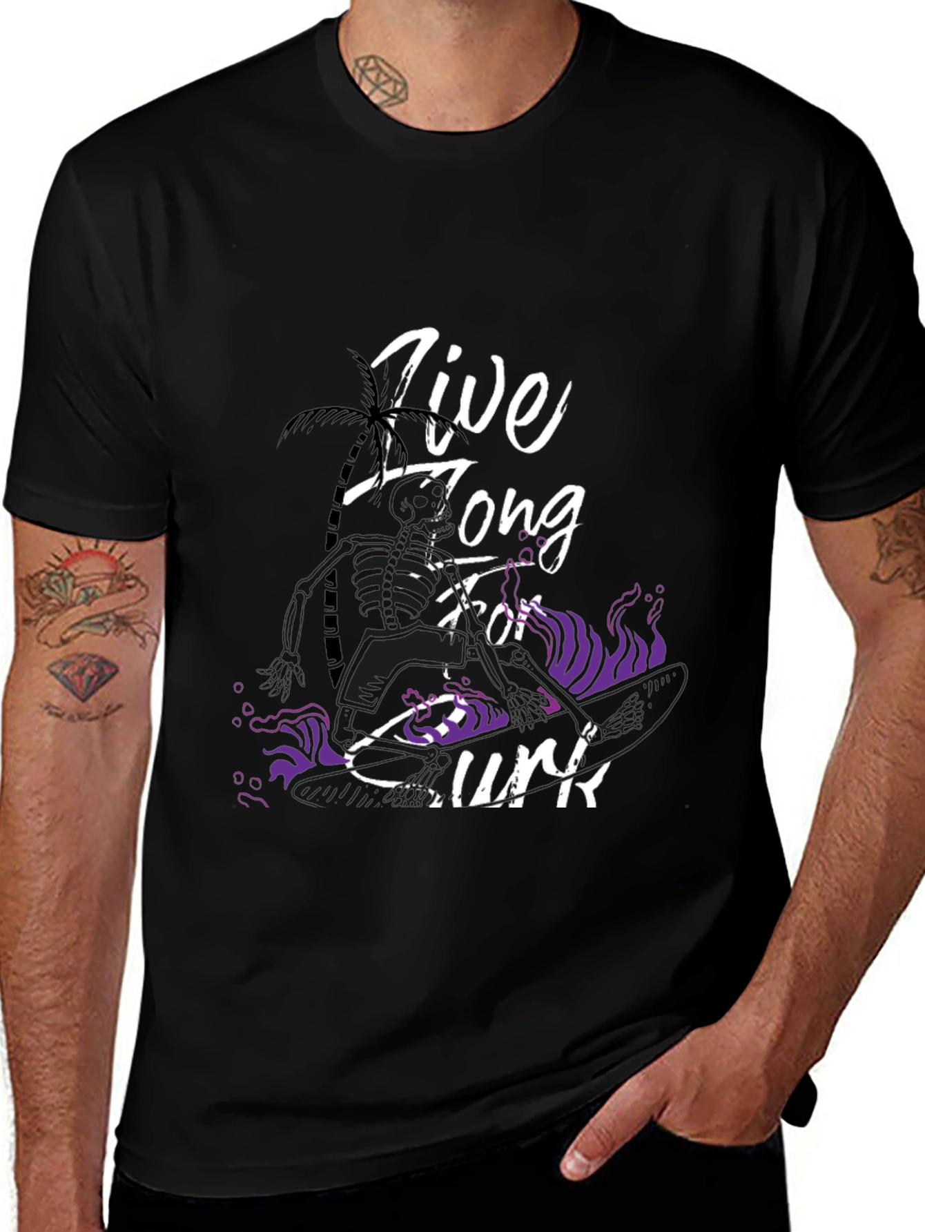 Live Long Surf T-Shirt - Black Graphic Tee