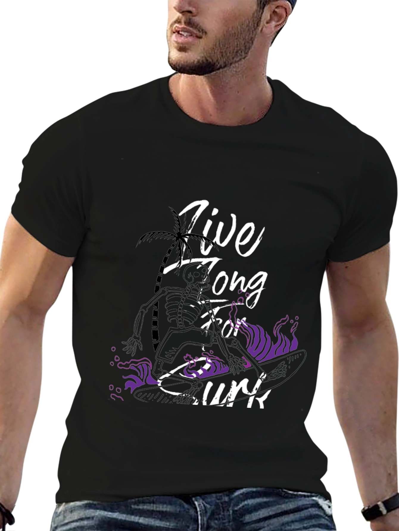 Live Long Surf T-Shirt - Black Graphic Tee