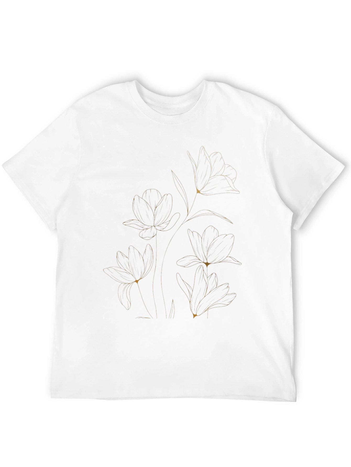 Elegant Floral Line Art Black T-Shirt