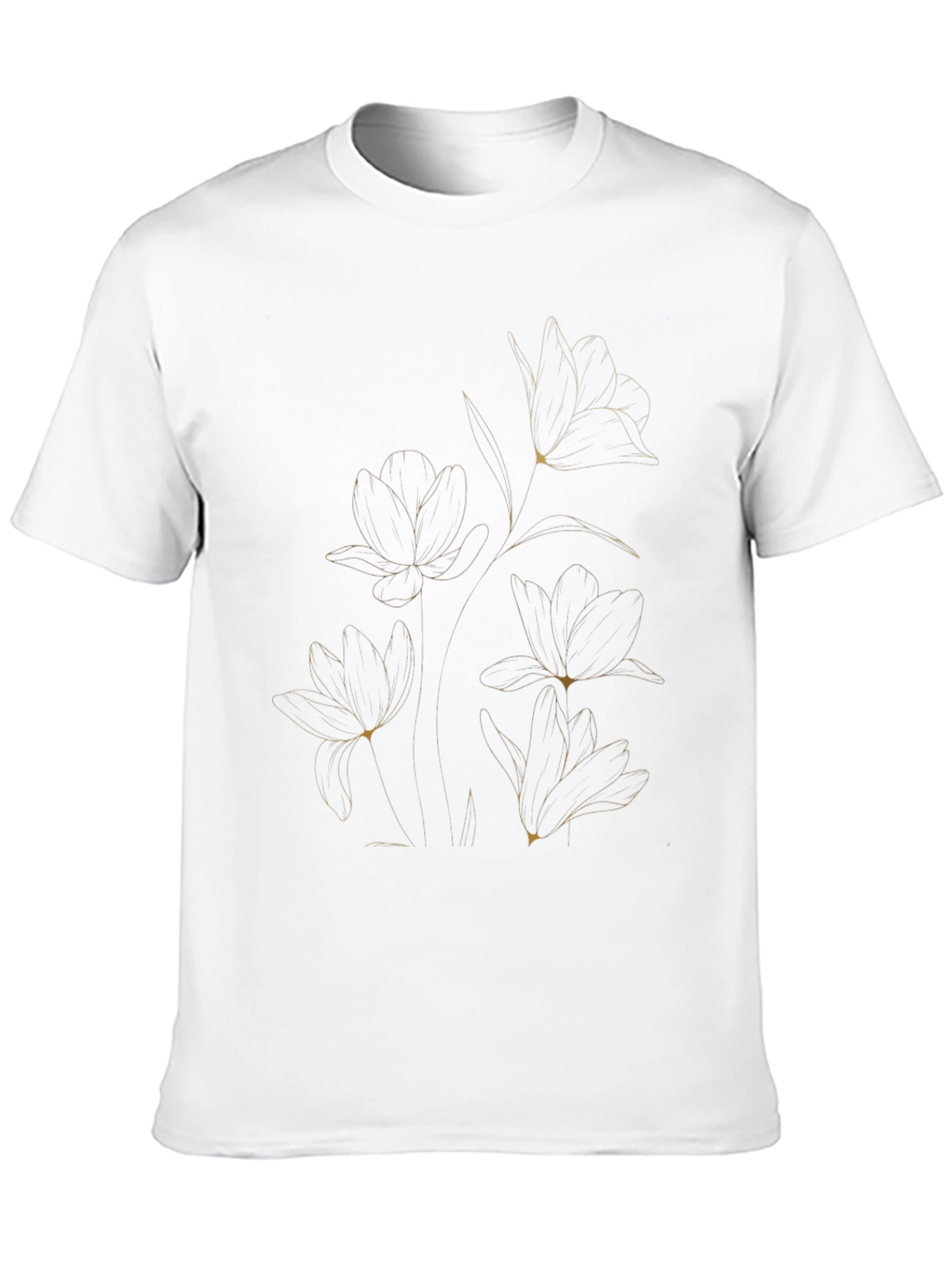 Elegant Floral Line Art Black T-Shirt