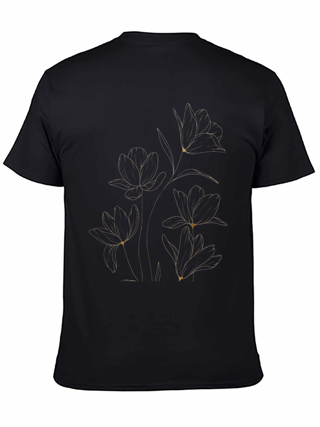 Elegant Floral Line Art Black T-Shirt
