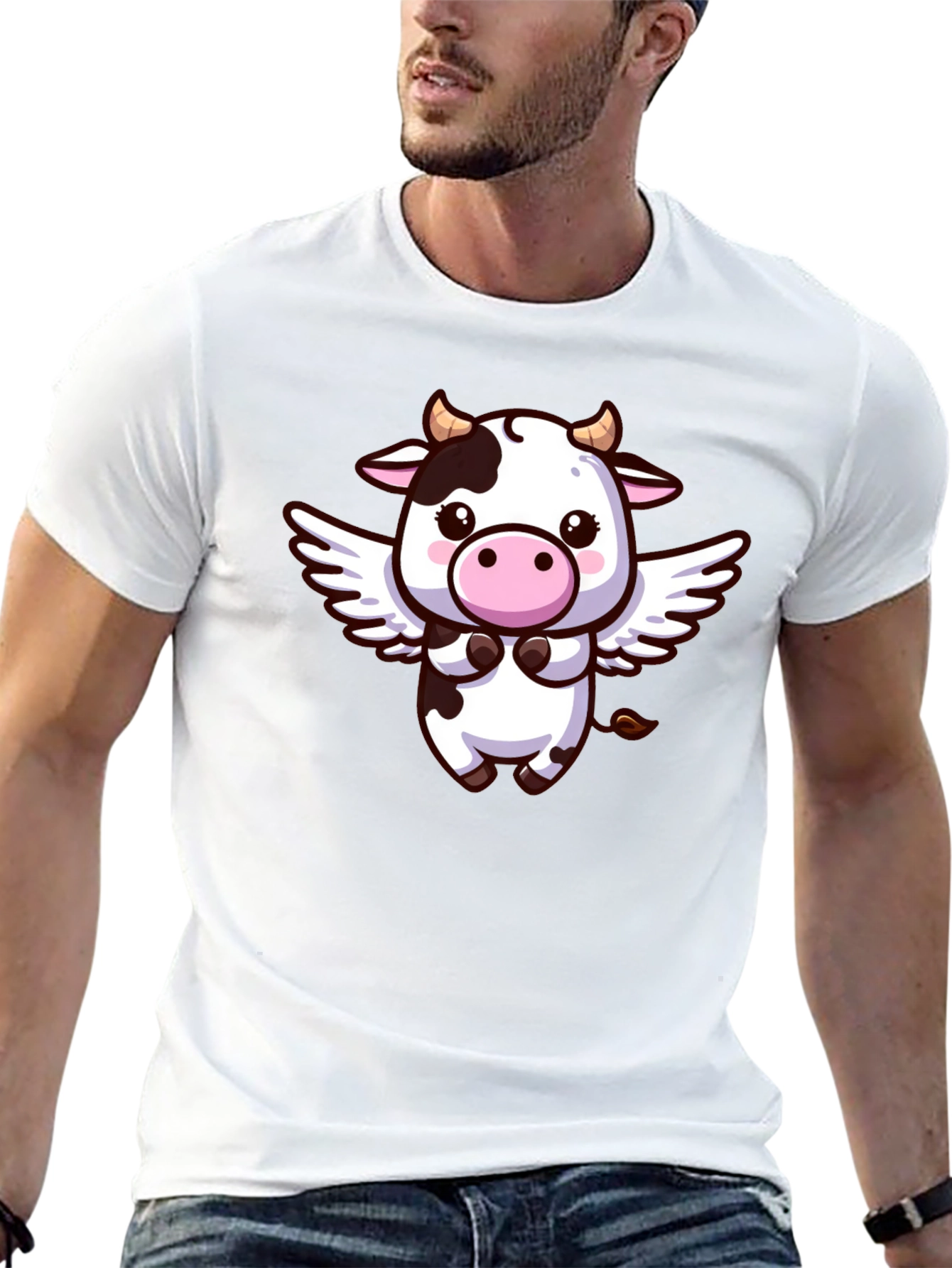 Cute Cow Angel T-Shirt - Black Cotton Tee