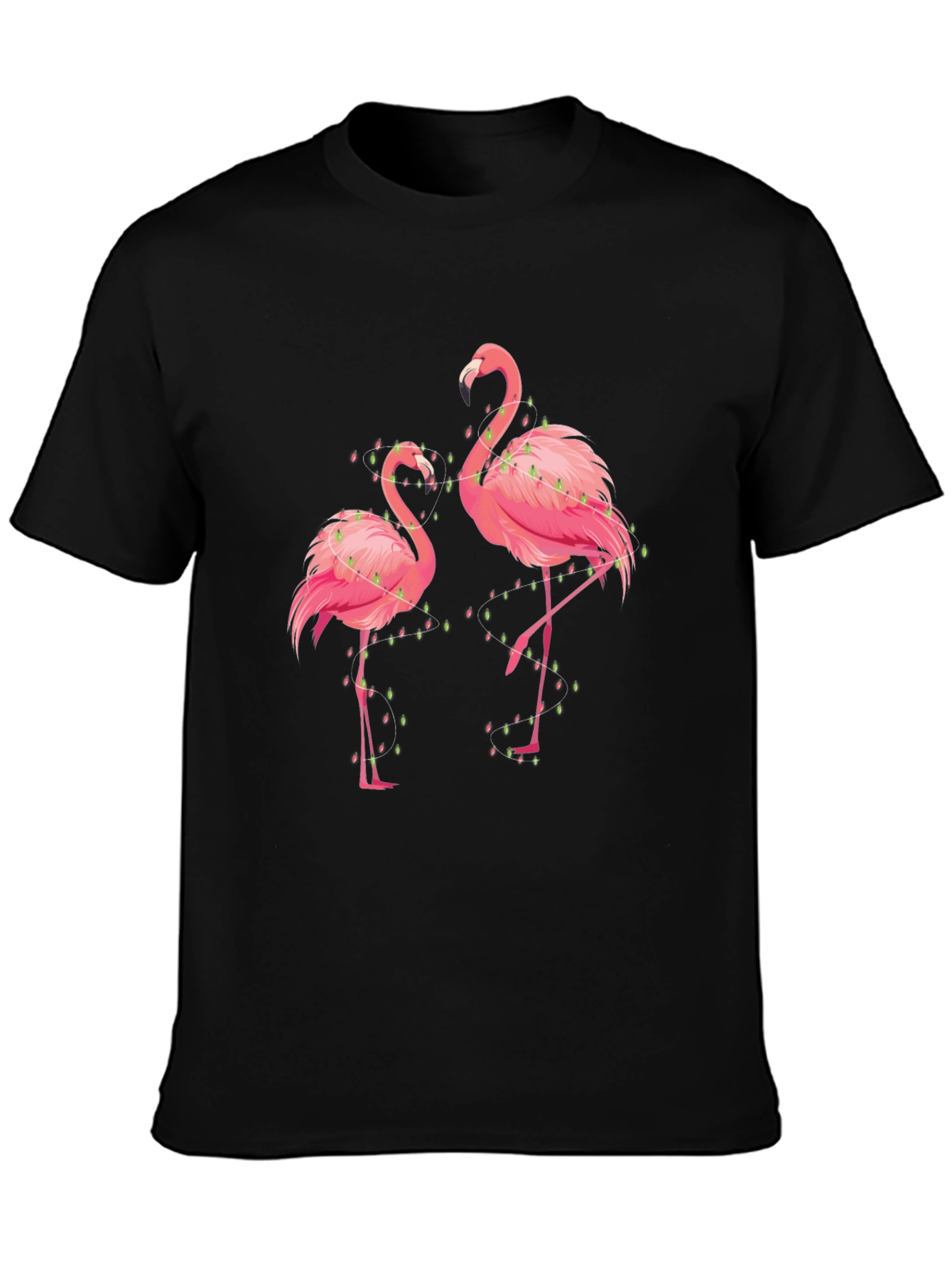 Flamingo Christmas Lights Graphic Tee - Black
