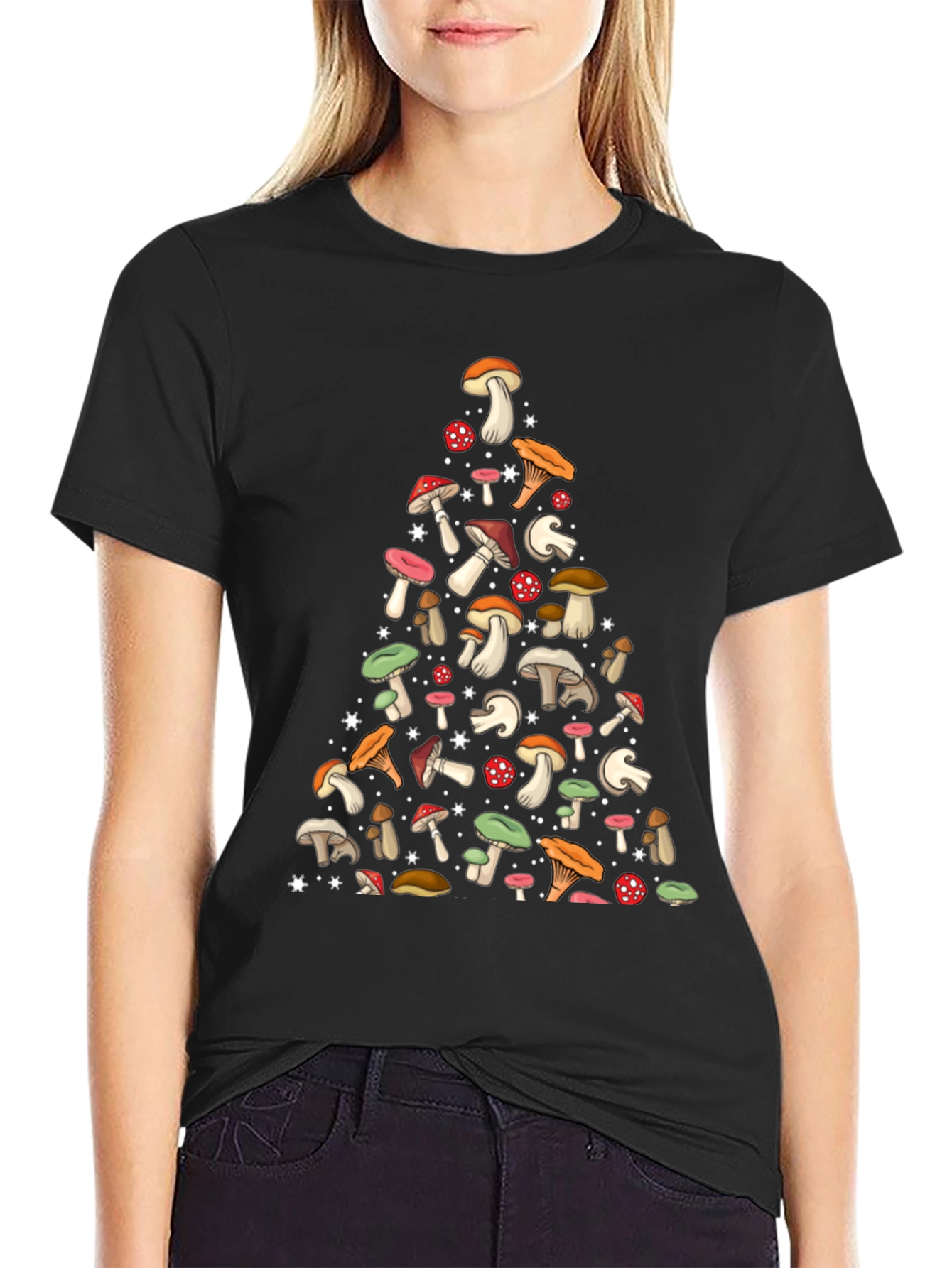 Mushroom Pattern Black T-Shirt