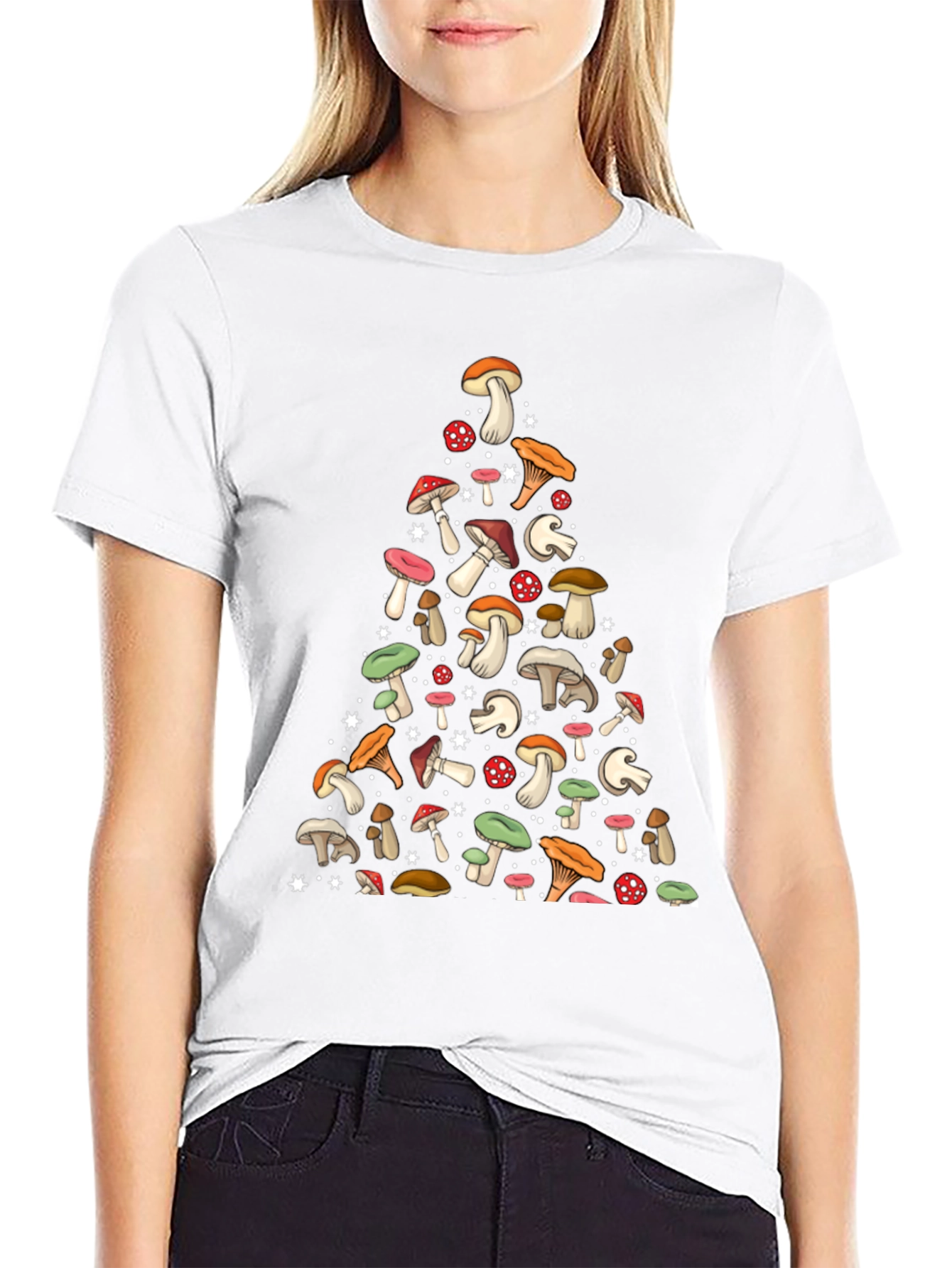 Mushroom Pattern Black T-Shirt
