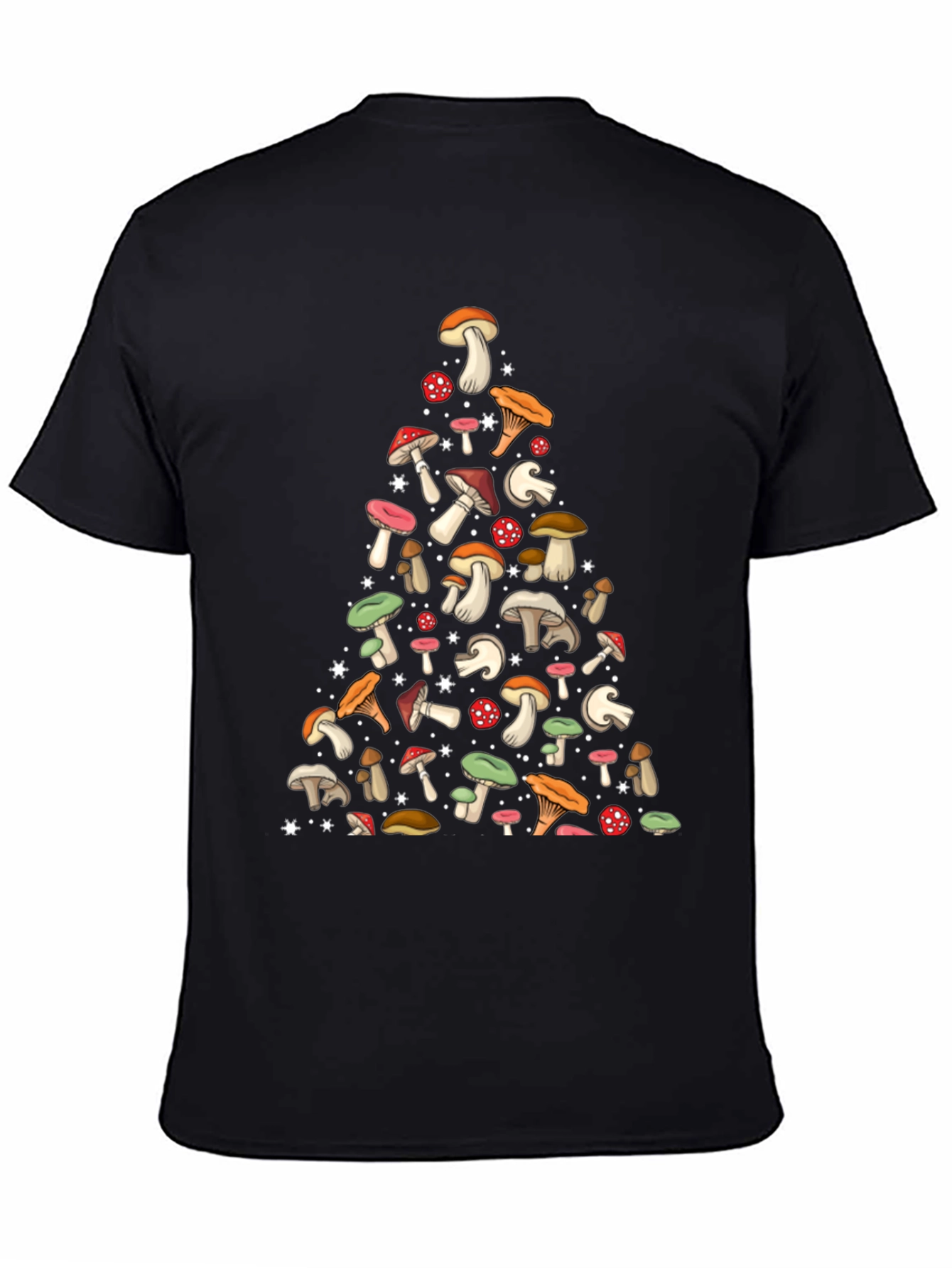 Mushroom Pattern Black T-Shirt