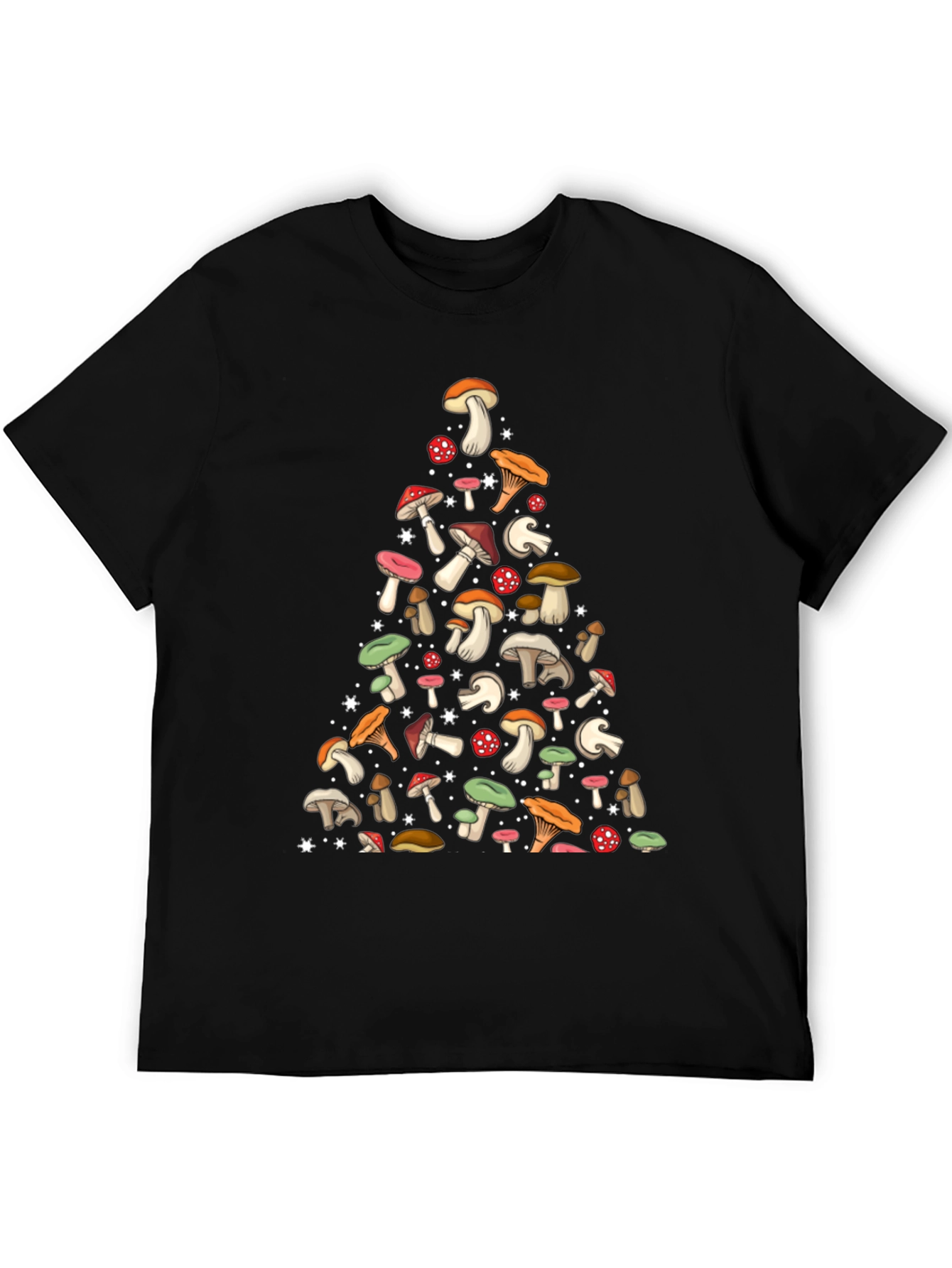 Mushroom Pattern Black T-Shirt