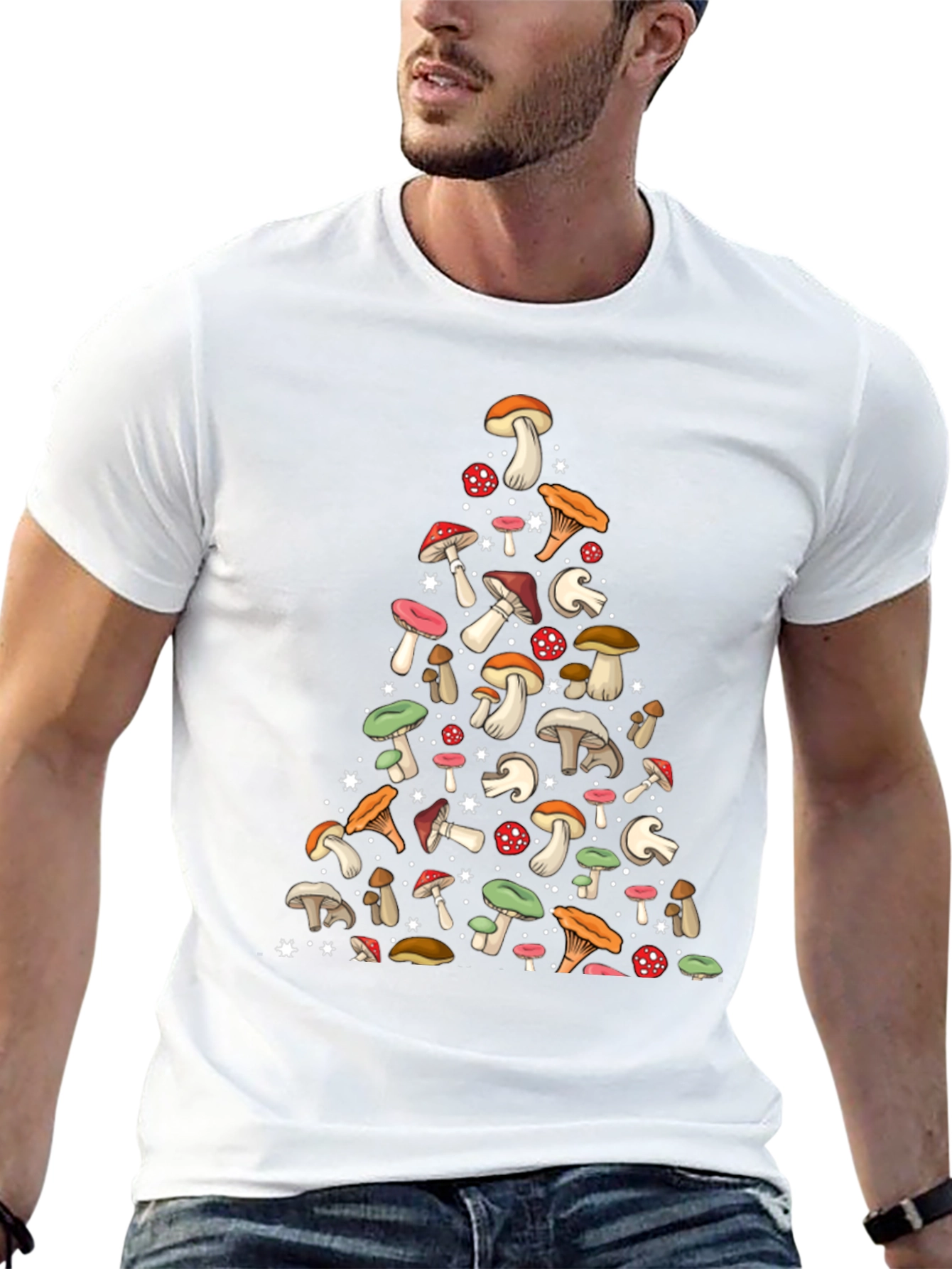 Mushroom Pattern Black T-Shirt