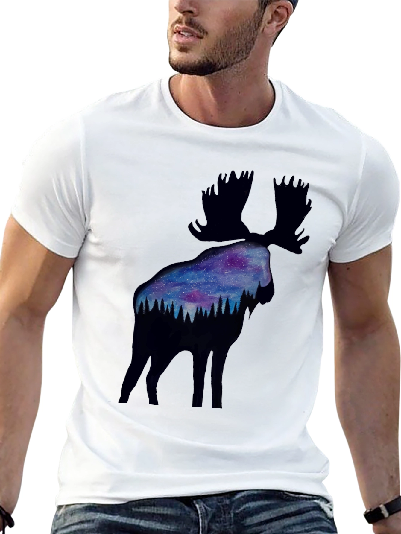 Moose Galaxy Silhouette Graphic Tee