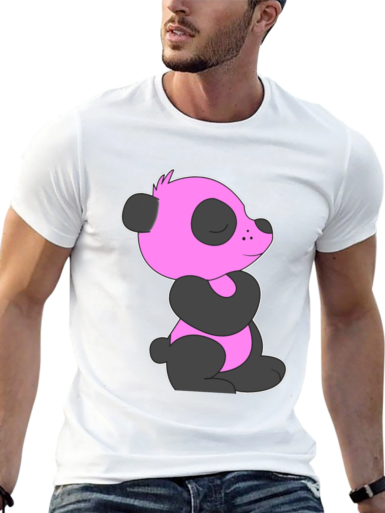 Pink Panda Graphic Black T-Shirt