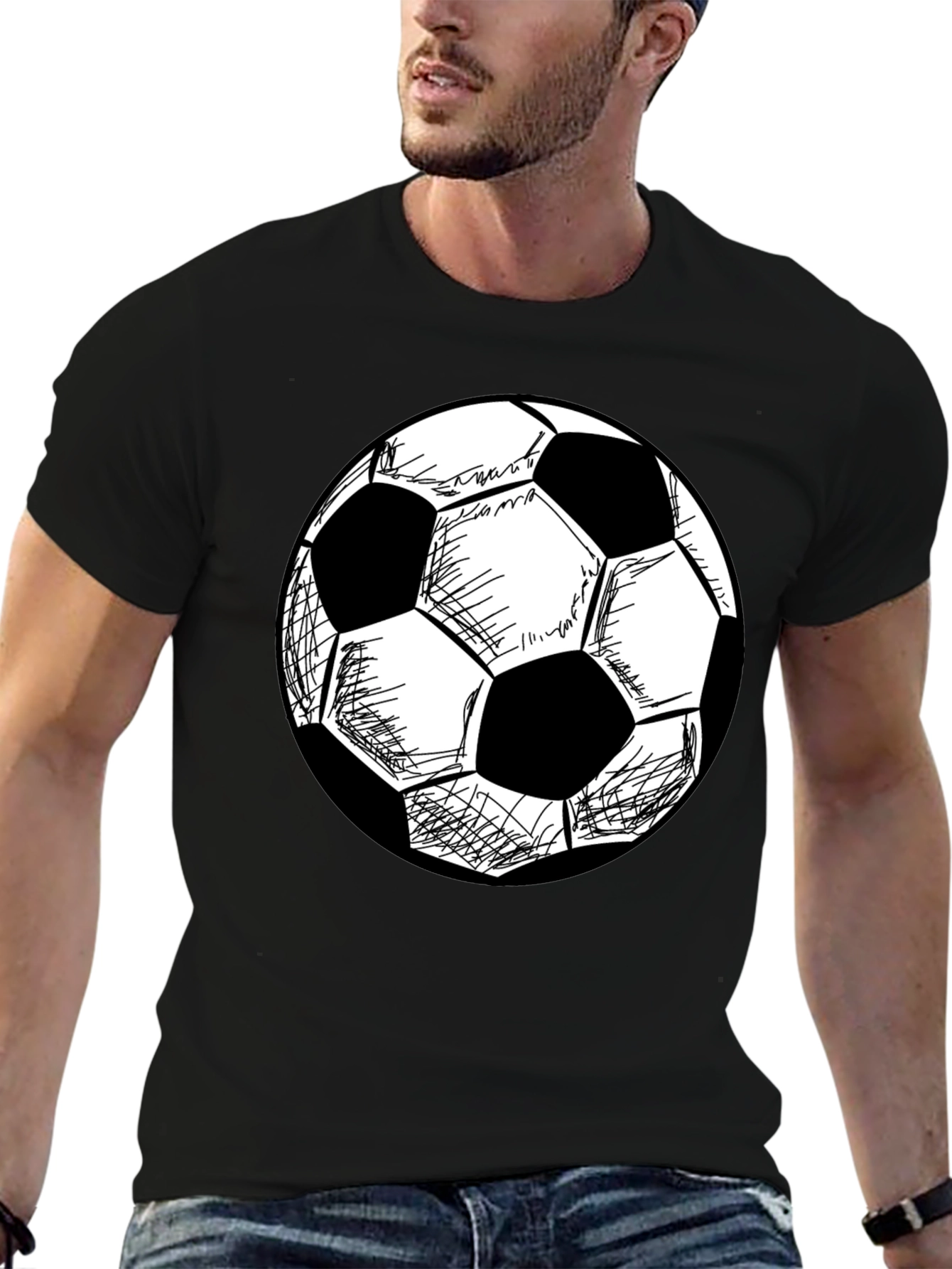 Soccer Ball Graphic T-Shirt - Black Cotton Tee