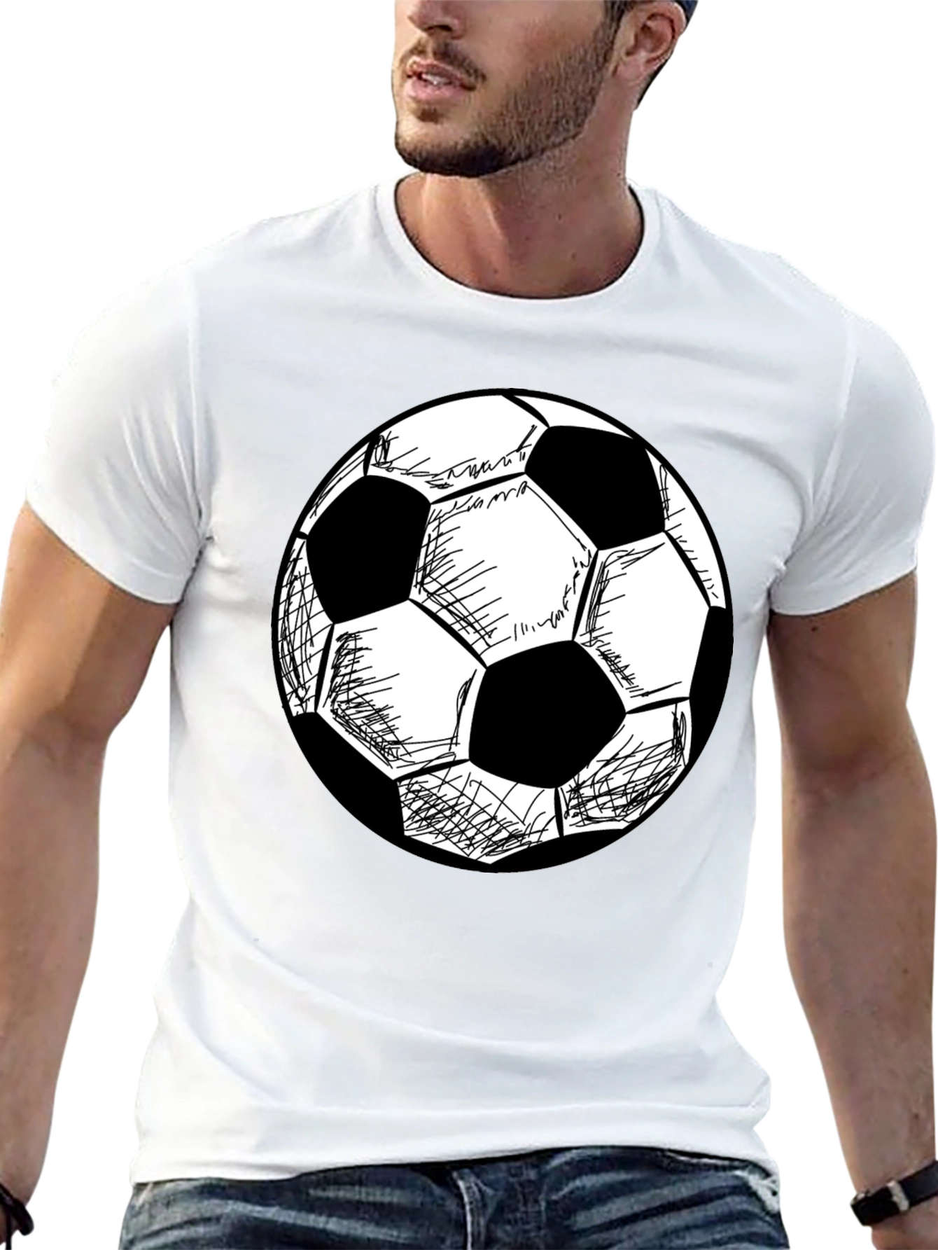Soccer Ball Graphic T-Shirt - Black Cotton Tee