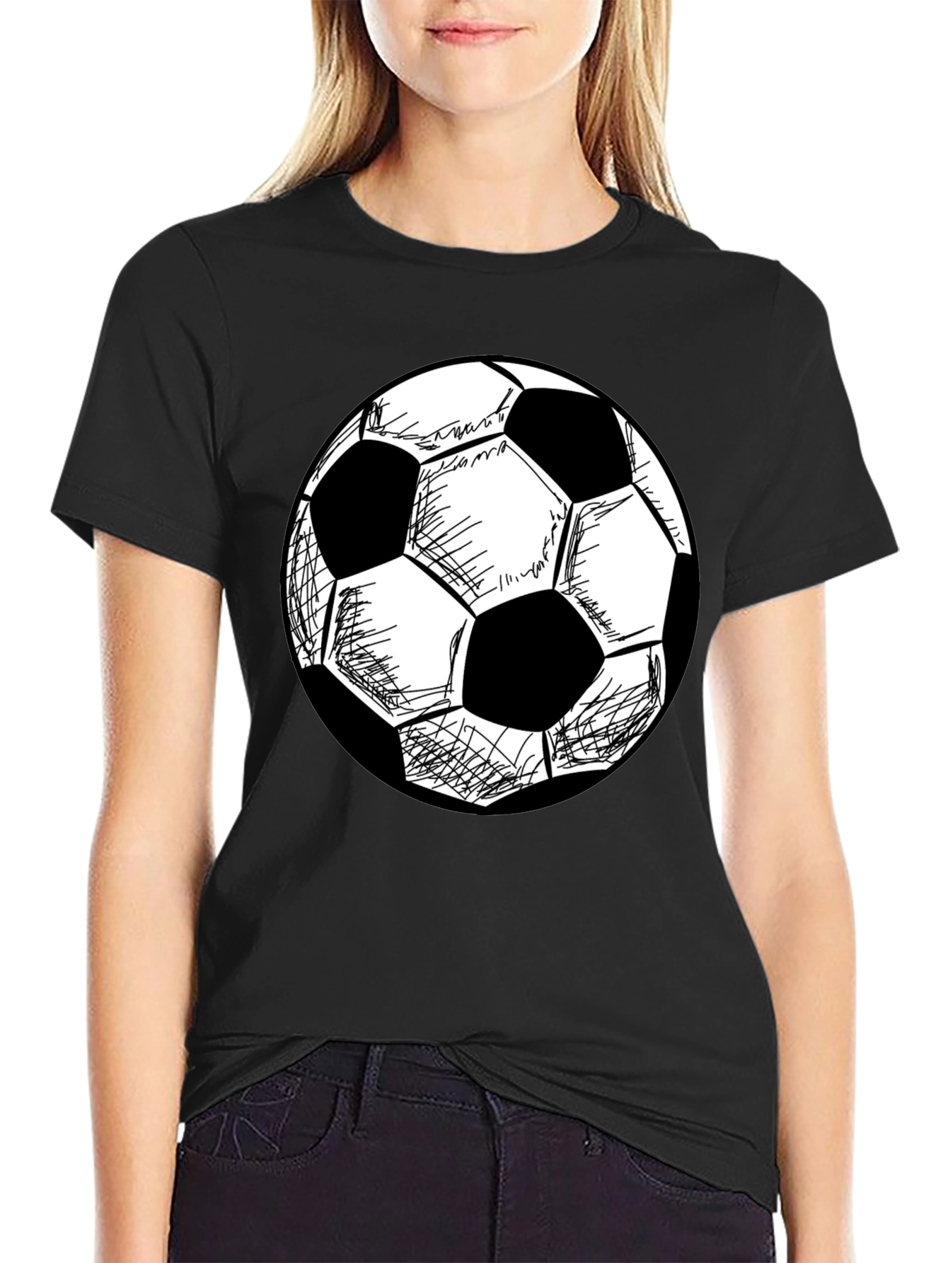 Soccer Ball Graphic T-Shirt - Black Cotton Tee