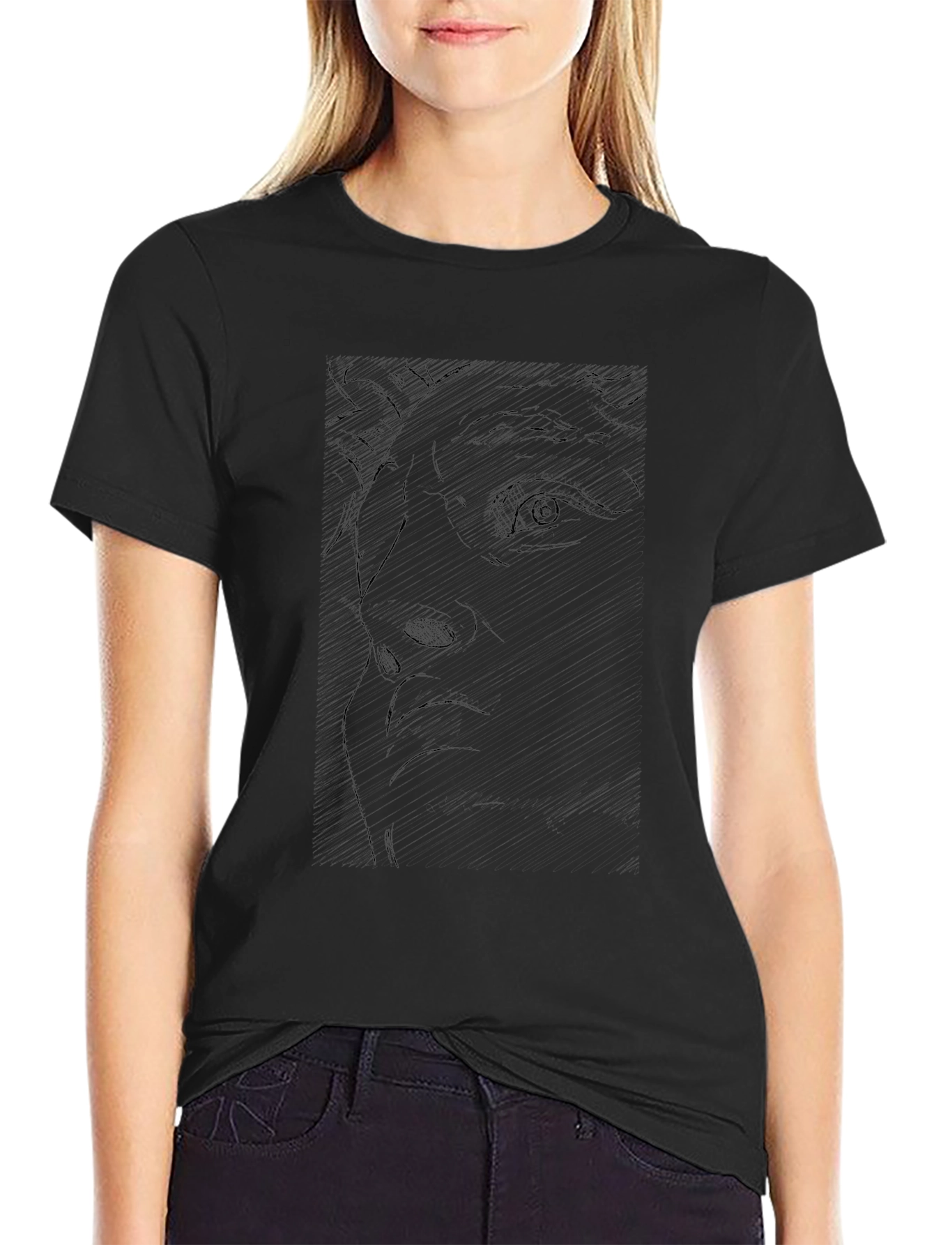 Abstract Face Graphic Black T-Shirt