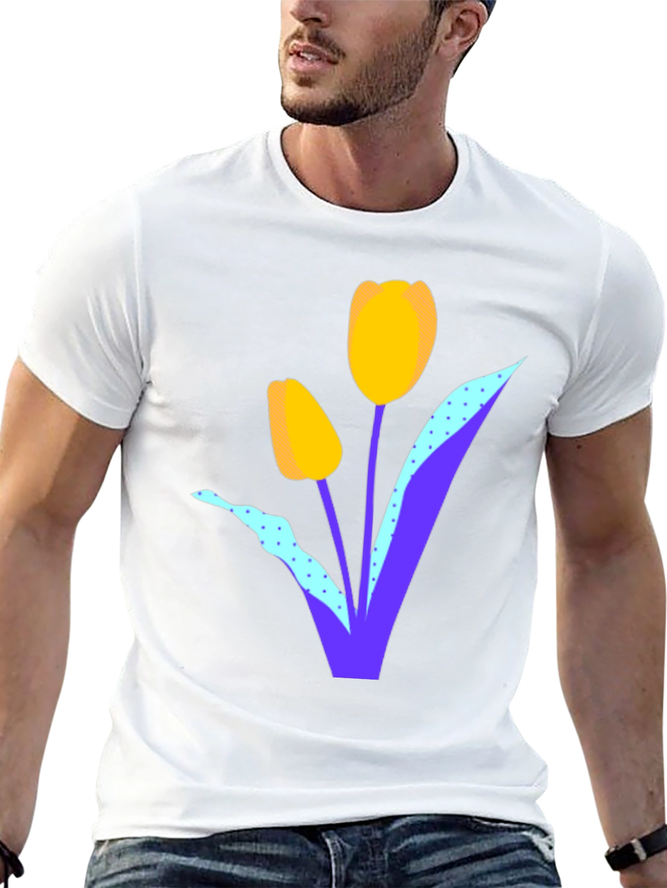 Mens Black Tulip Graphic T-Shirt