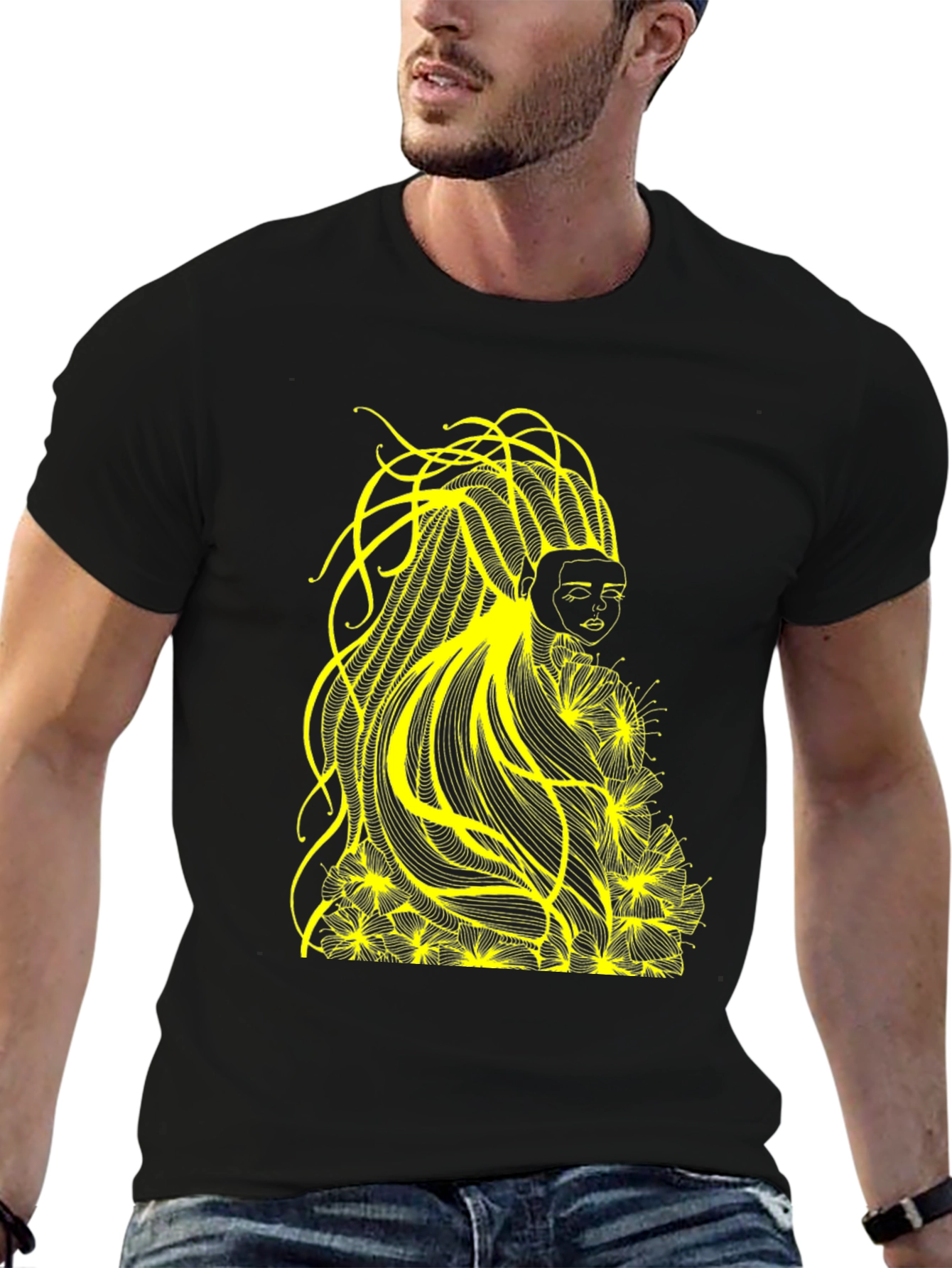 Abstract Yellow Graphic Tee - Black